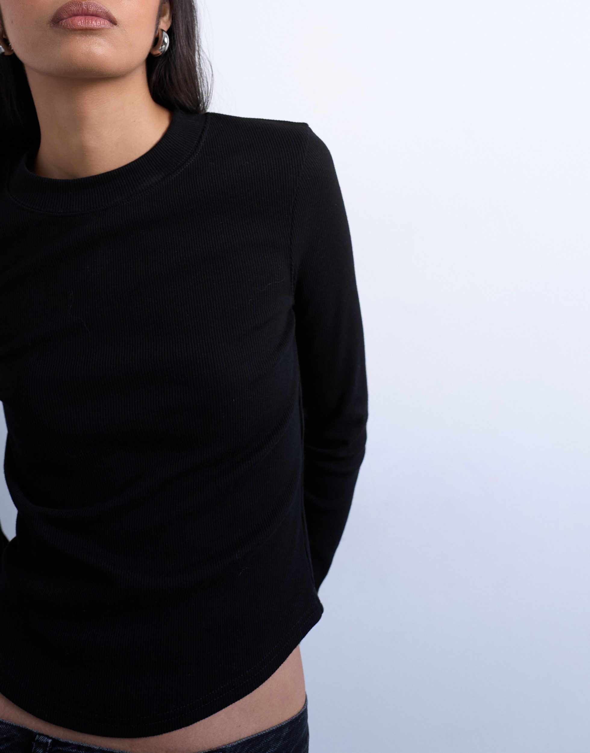TOPSHOP Langarmshirt TSBEA LS RIB CURVED HEM TOP JRS NOOS Baumwollmischung, normal geschnitten