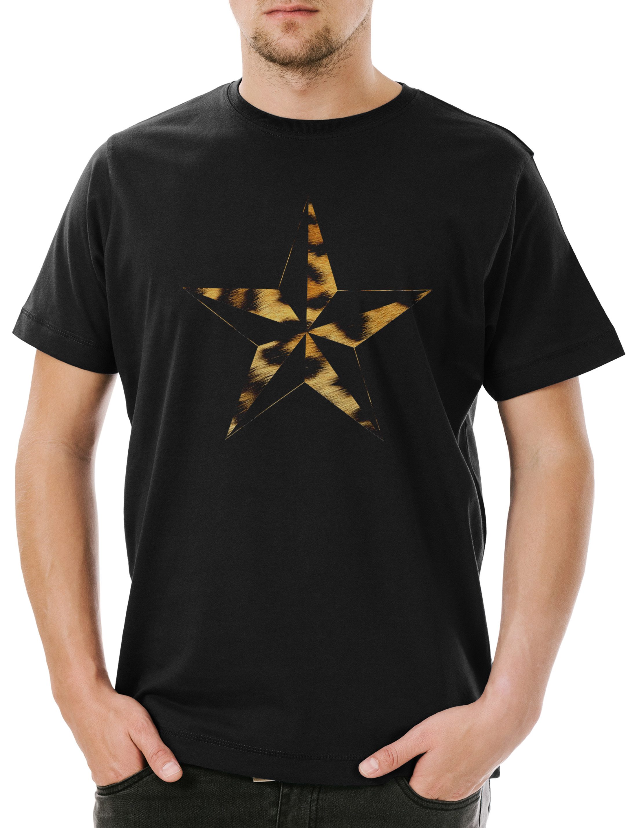 Urban Backwoods Print-Shirt Leo Nautical Star Herren T-Shirt Tattoo Stern Leopard Rockabilly (1-tlg) Oldschool Rockabella Pin Up