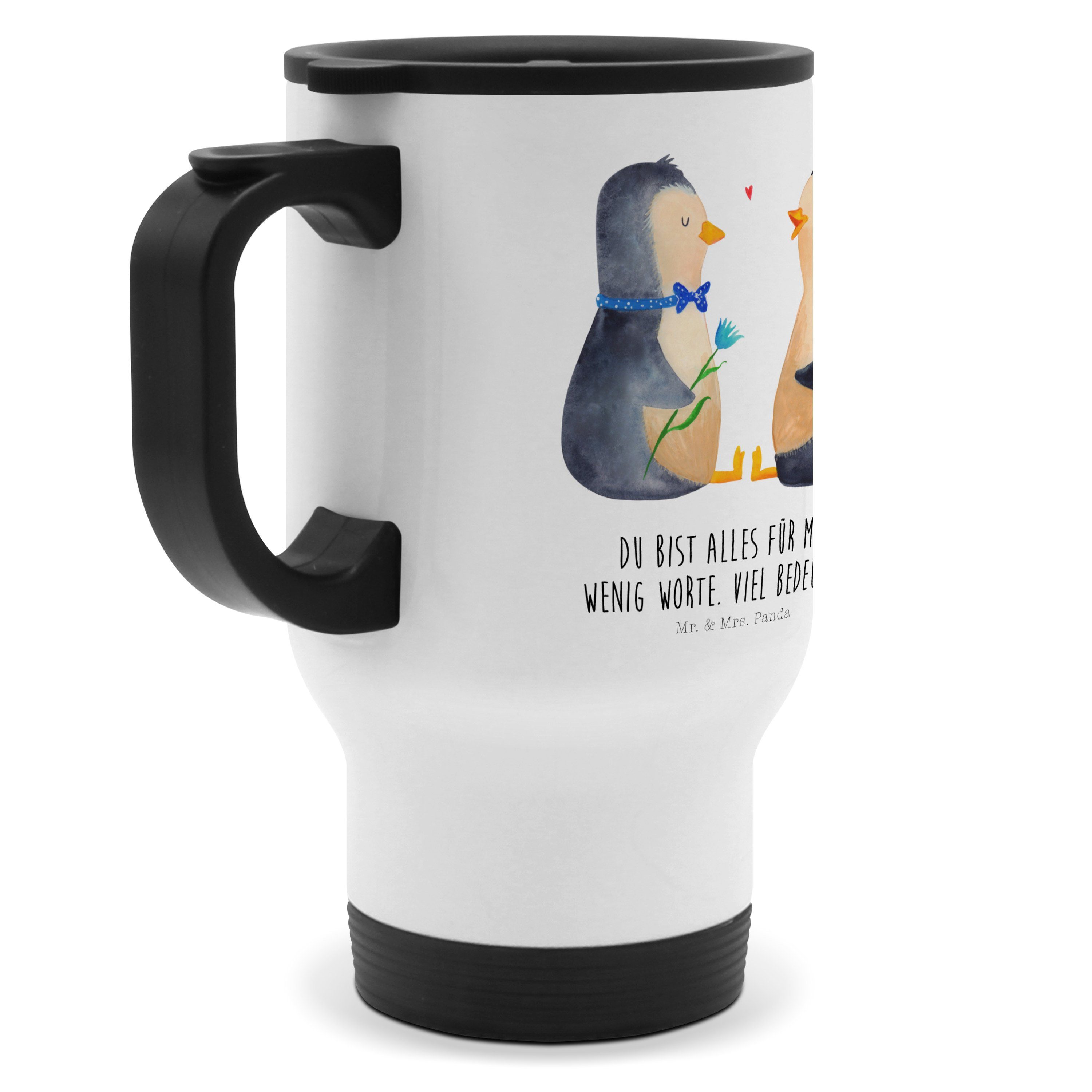 Edelstahl Mrs. & Panda Pärchen Mr. Geschenk, Thermobecher Kaffeetasse, Weiß Traumpaar, - Pinguin Liebespaar, -