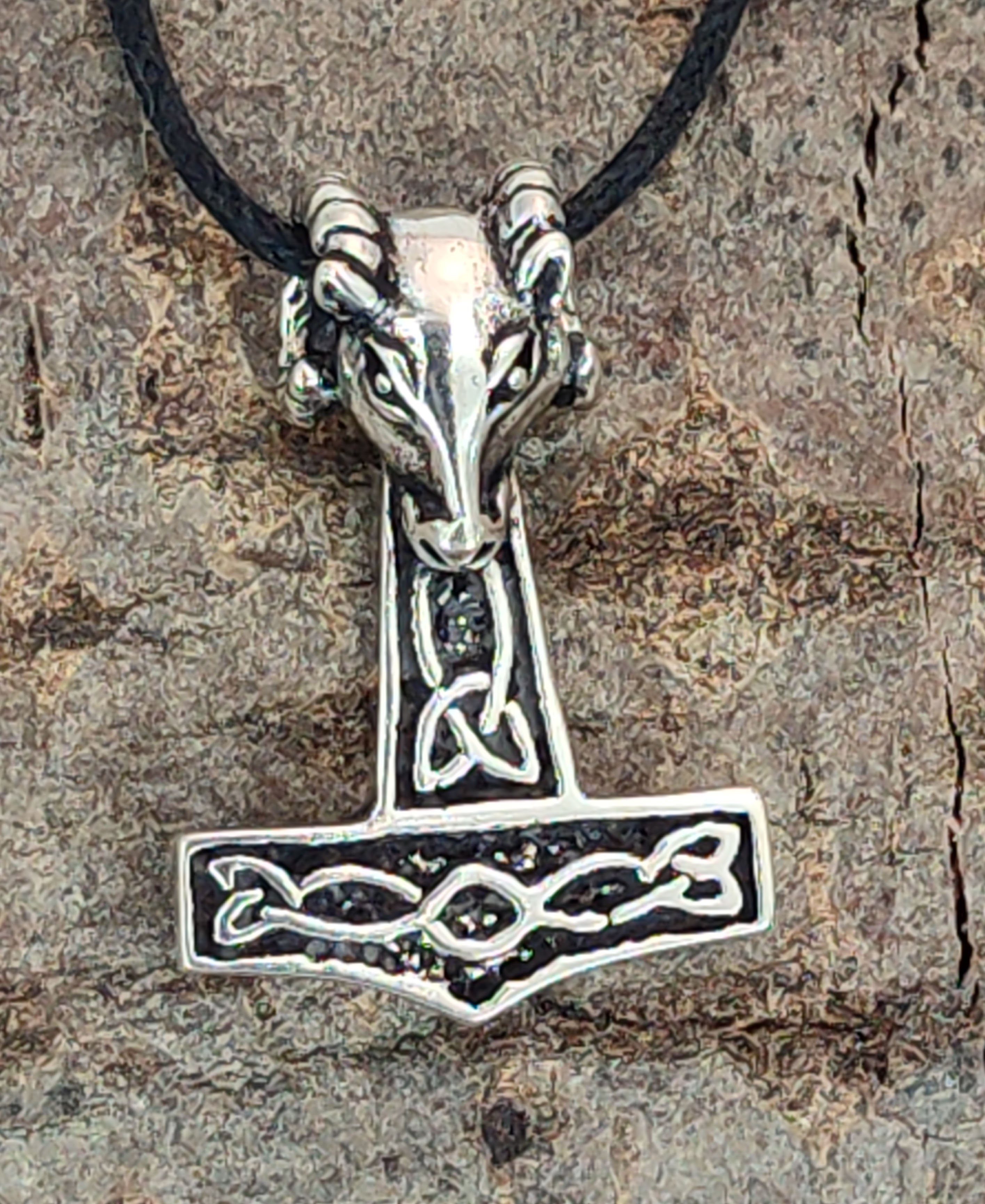 Mjölnir of Thor Anhänger Thorhammer Leather Thorshammer Kettenanhänger Odin Silber 925 Kiss