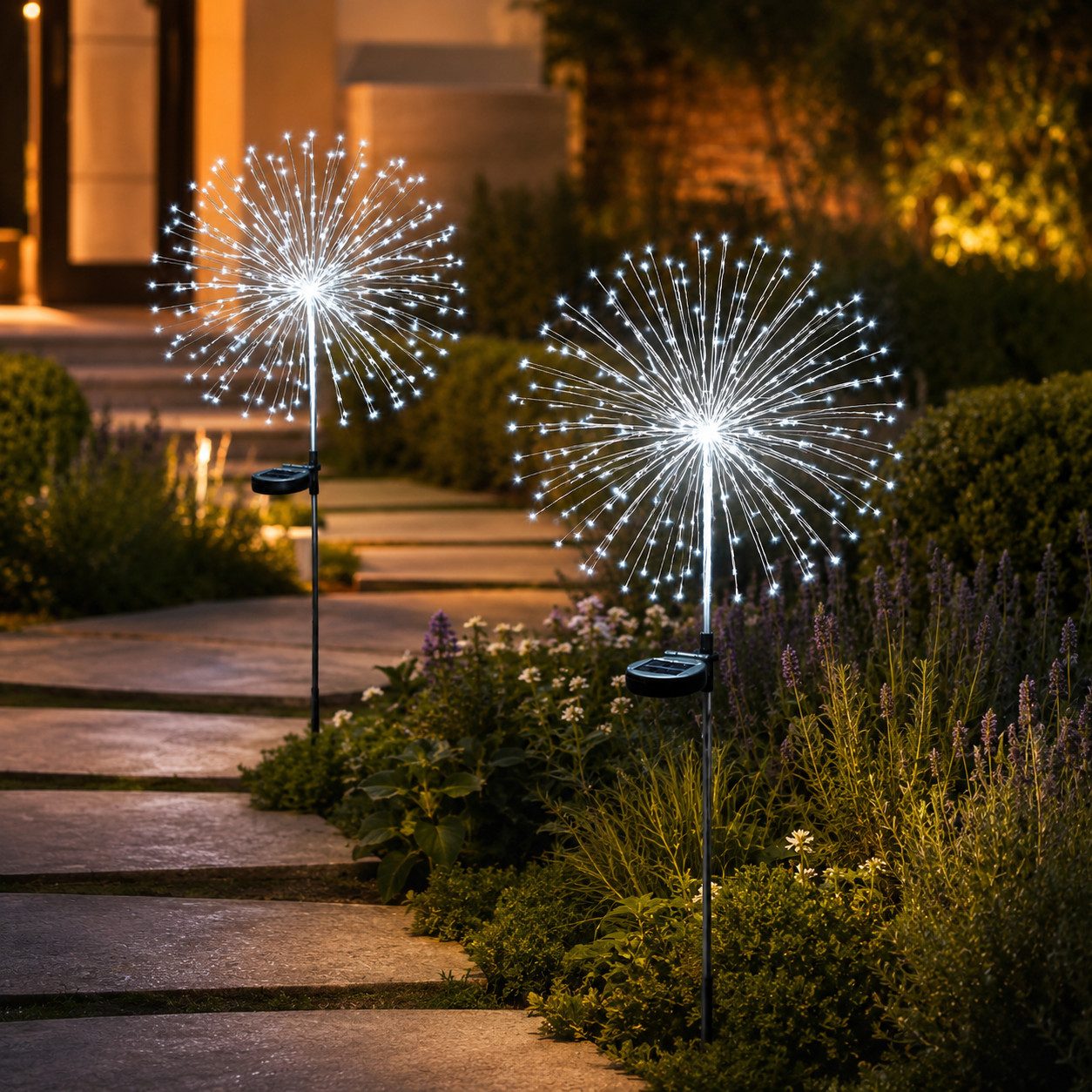 ibettertec LED Solarleuchte LED Solarleuchte Solarlampen Garten 120 LED Feuerwerk Solarleuchten, gartendeko, solarlampen für außen, Tageslichtweiß, Leuchtmittel, WarmweiB, Wetterfest Pusteblume Solarlampen 8 Modi mit Erdspieß