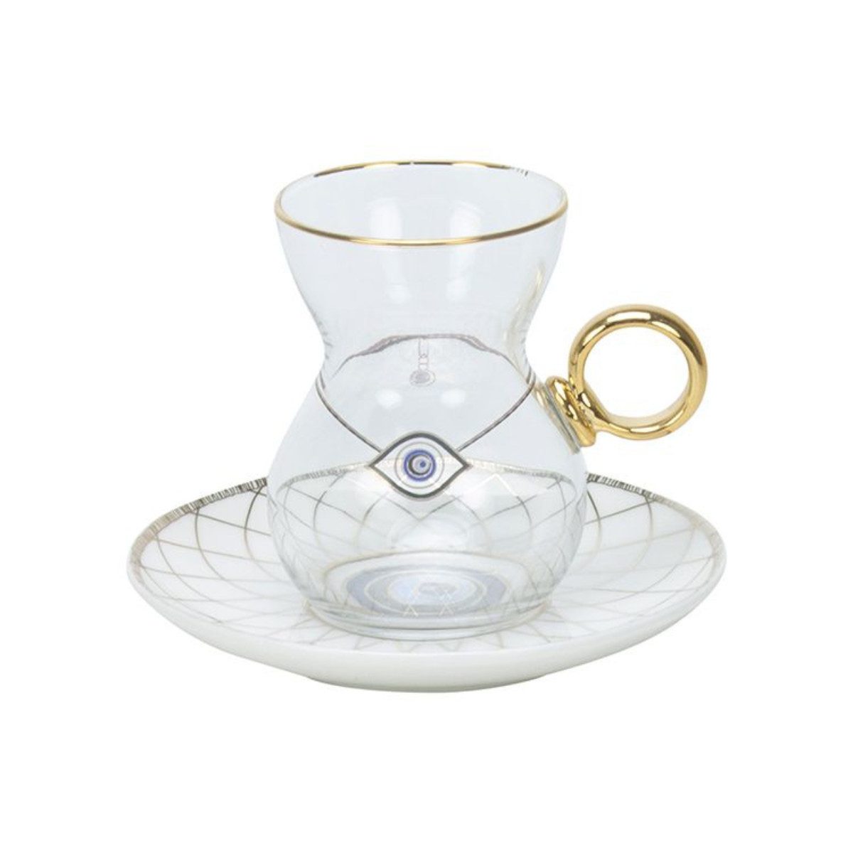 Bricard Teeglas Nazar Boncuk Set mit Keramik-Untersetzern 12-teilig Weiß, 6 Personen