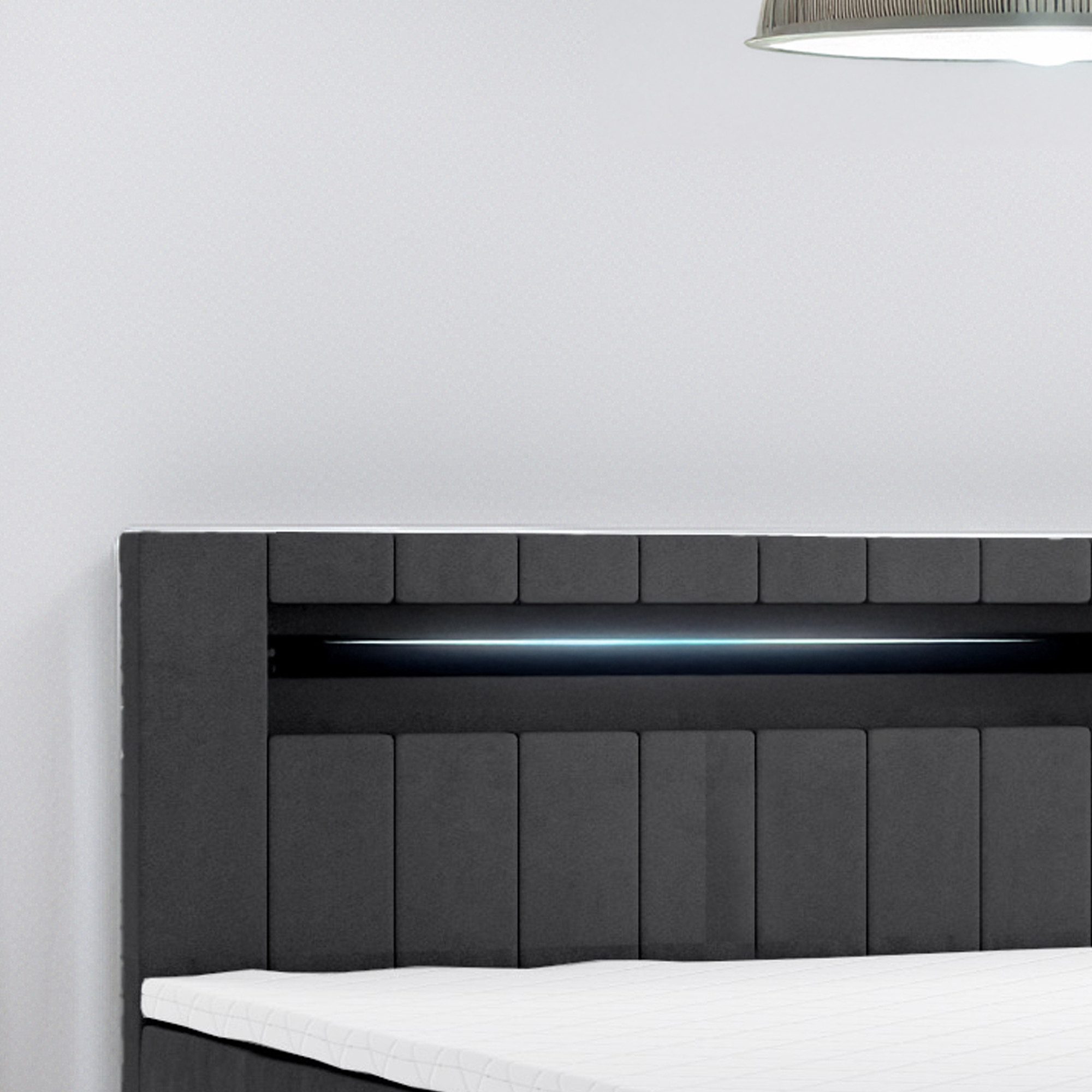 M-Punkt24 Boxspringbett Kuba (180 x 200 cm, Schwarz, LED Beleuchtung, VISCO Schaum Topper), inkl. Bettkasten und Topper