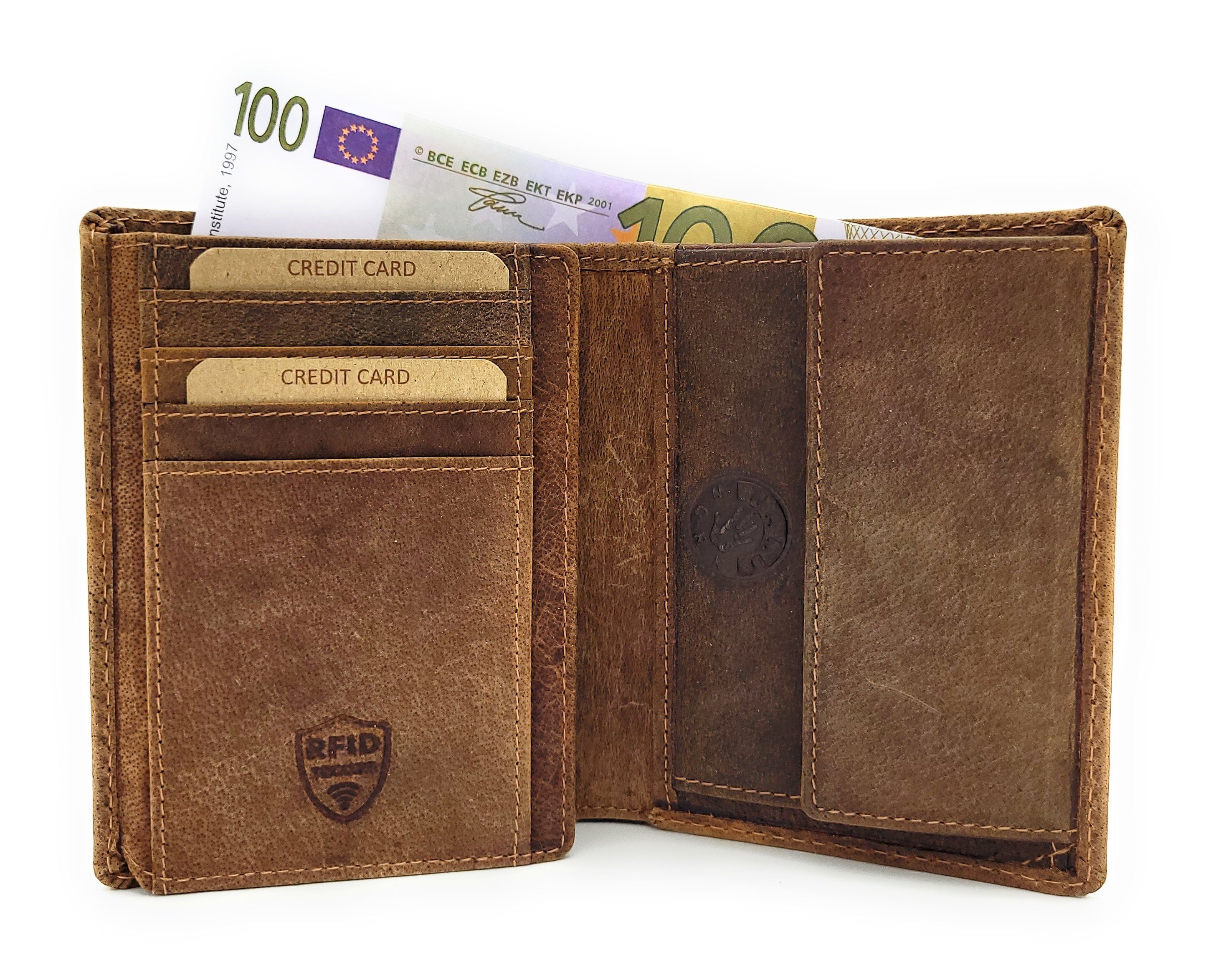 JOCKEY CLUB Geldbörse Zander, echt Leder Portemonnaie mit RFID Schutz, tolles Geschenk für Angler