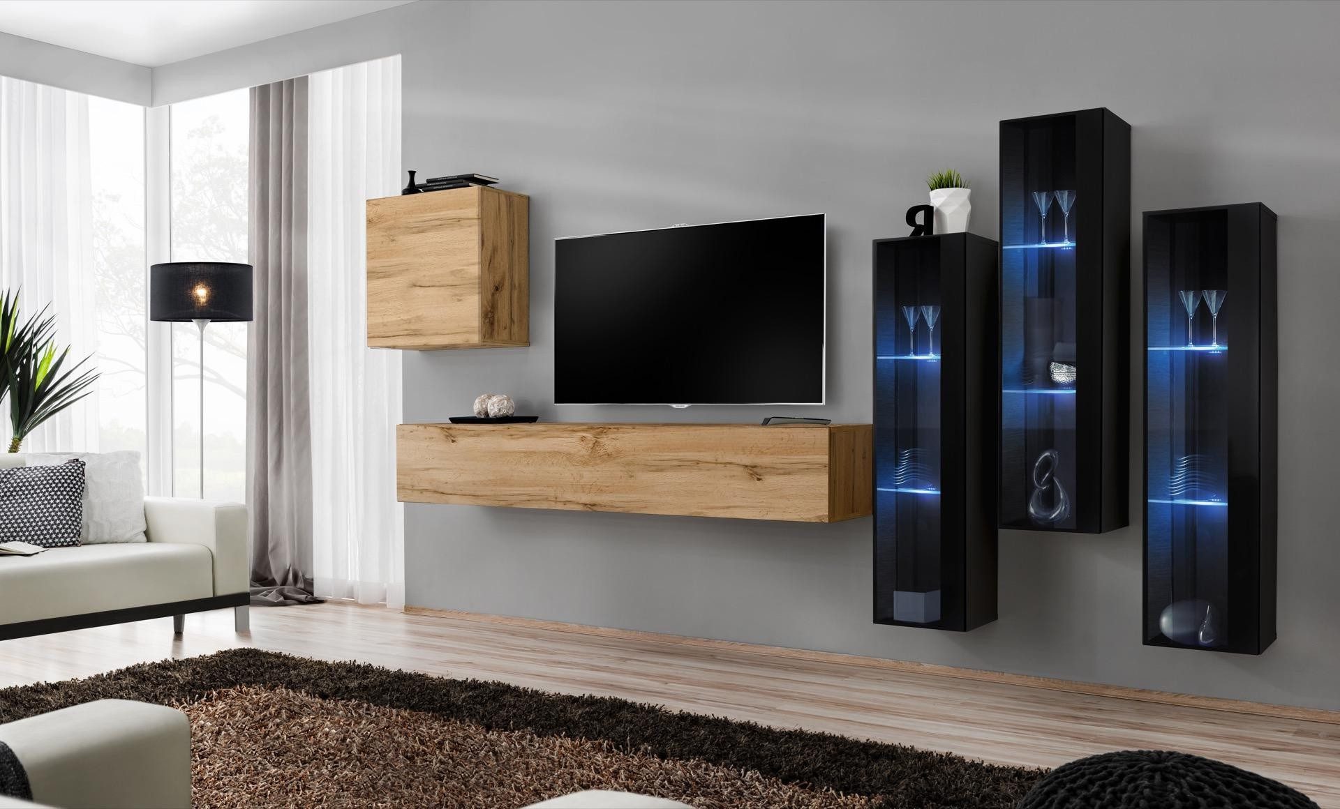 Xlmoebel Wohnwand Moderne Braun TV Ständer Hochglanz Schrank Holzmöbel Designer, Made in Europa