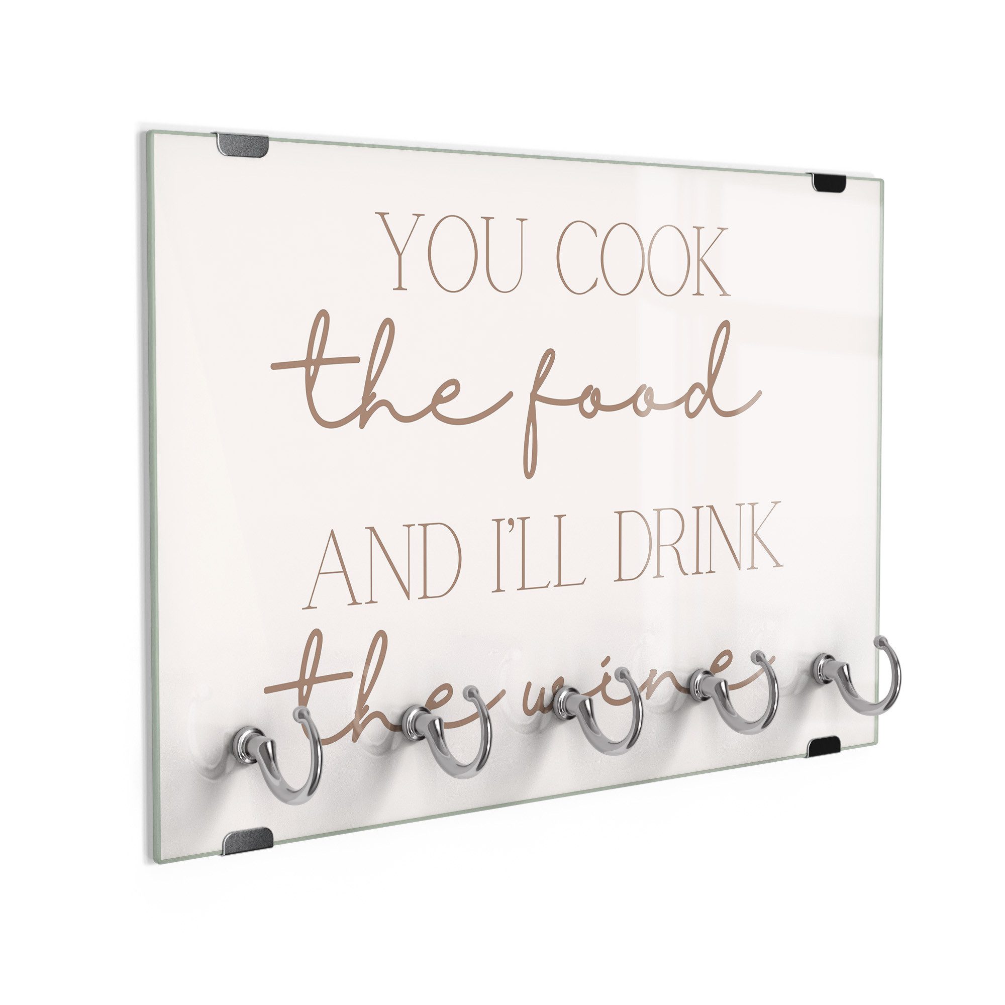 DEQORI Schlüsselbrett 'Du kochst, ich trinke', (1 St), Schlüsselhalter Schlüssel Haken Schlüsselboard modern Schlüsselleiste