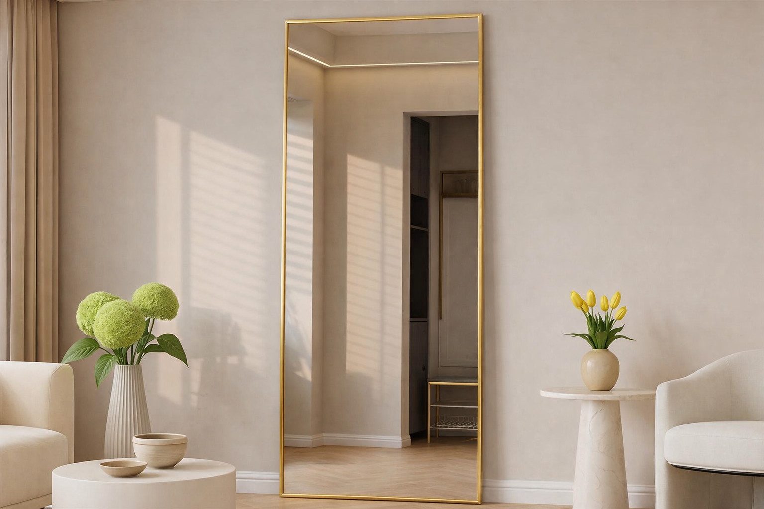 BOURGH Ganzkörperspiegel AVILA großer Standspiegel 193x66cm - Spiegel / Ganzkörperspiegel gold, mit goldenem Rahmen in modernem Design