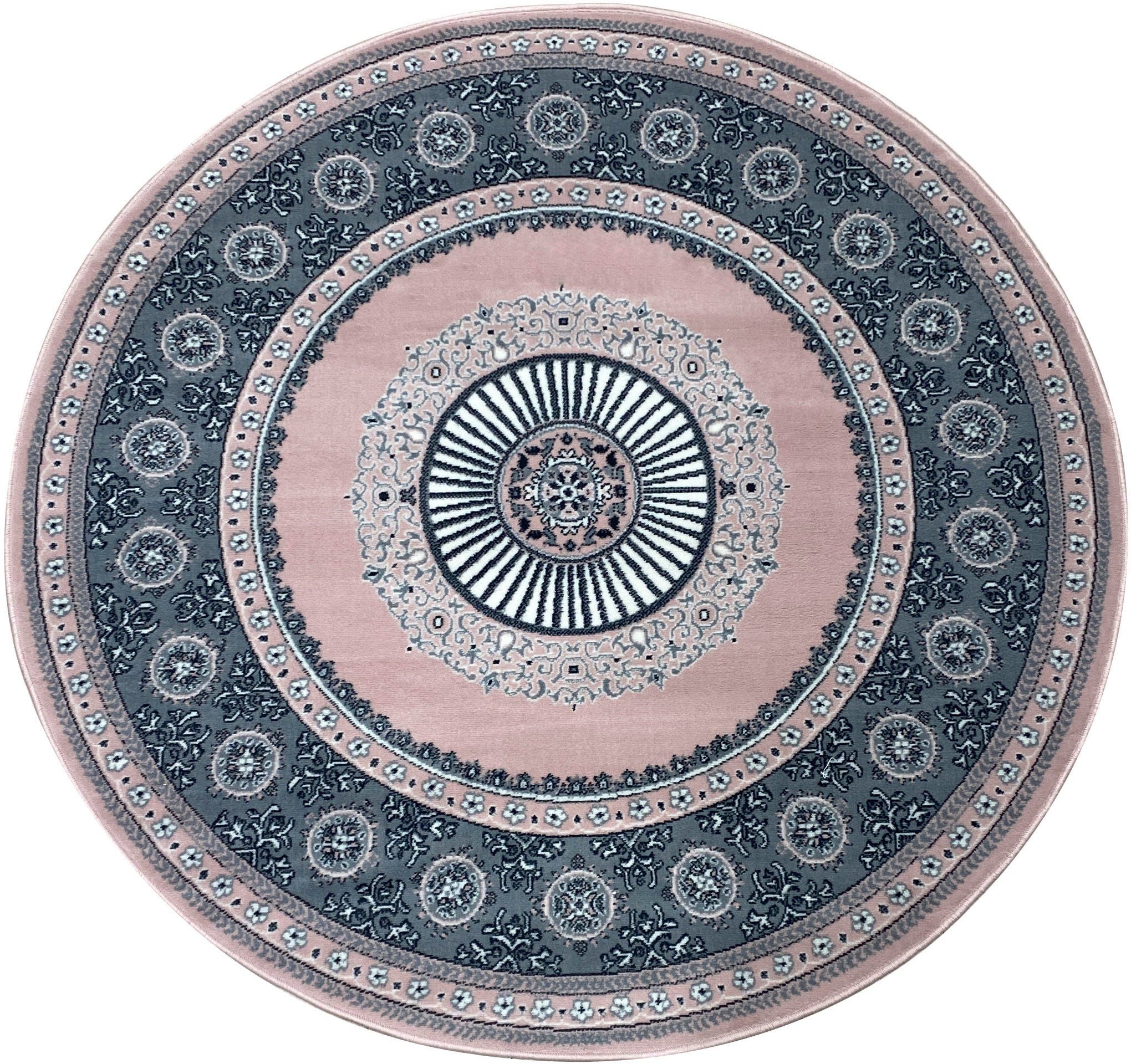 Teppich Shari, rosa Kurzflor, weich, Orient-Dekor, Bordüre, pflegeleicht, Home affaire, 7 elegant mm, rund, mit Höhe
