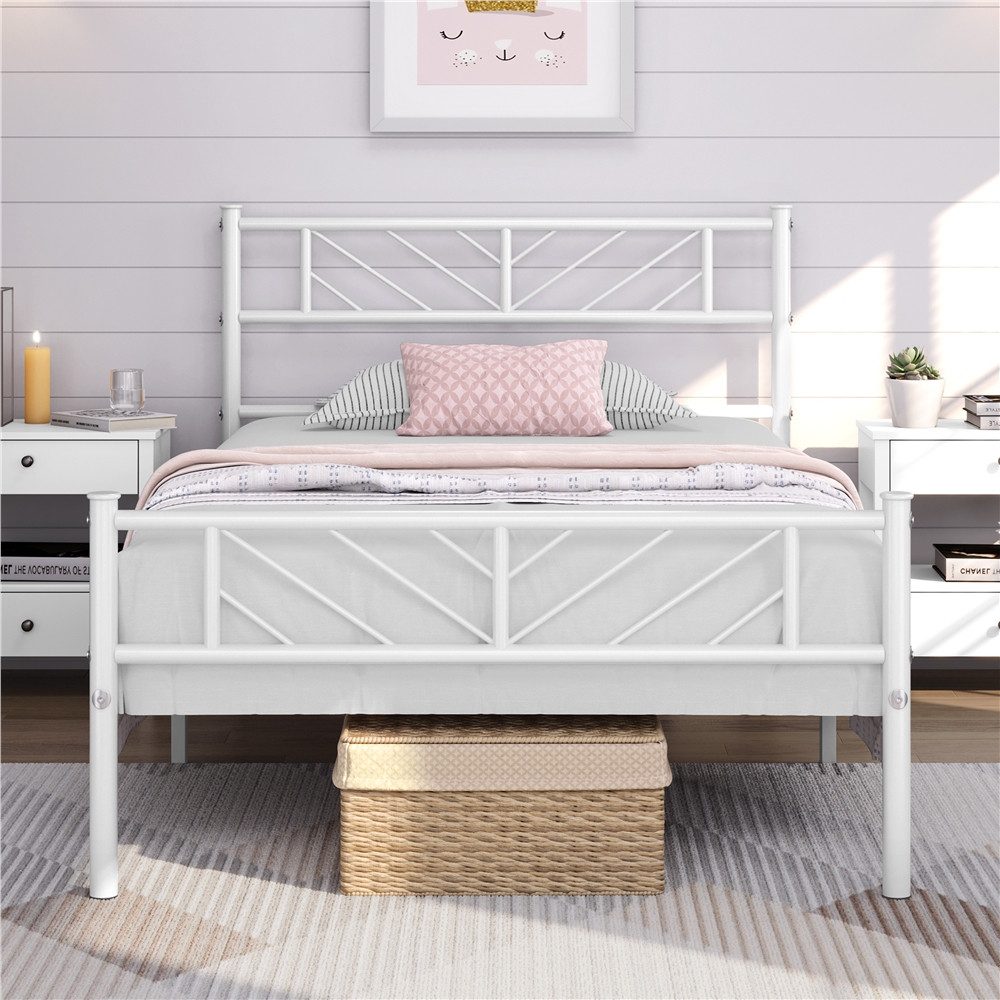 Yaheetech Metallbett Bettgestell 90x190/90x200/140x200cm, Minimalistischer Bettrahmen mit Kopfteil Gästebett mit Lattenrost