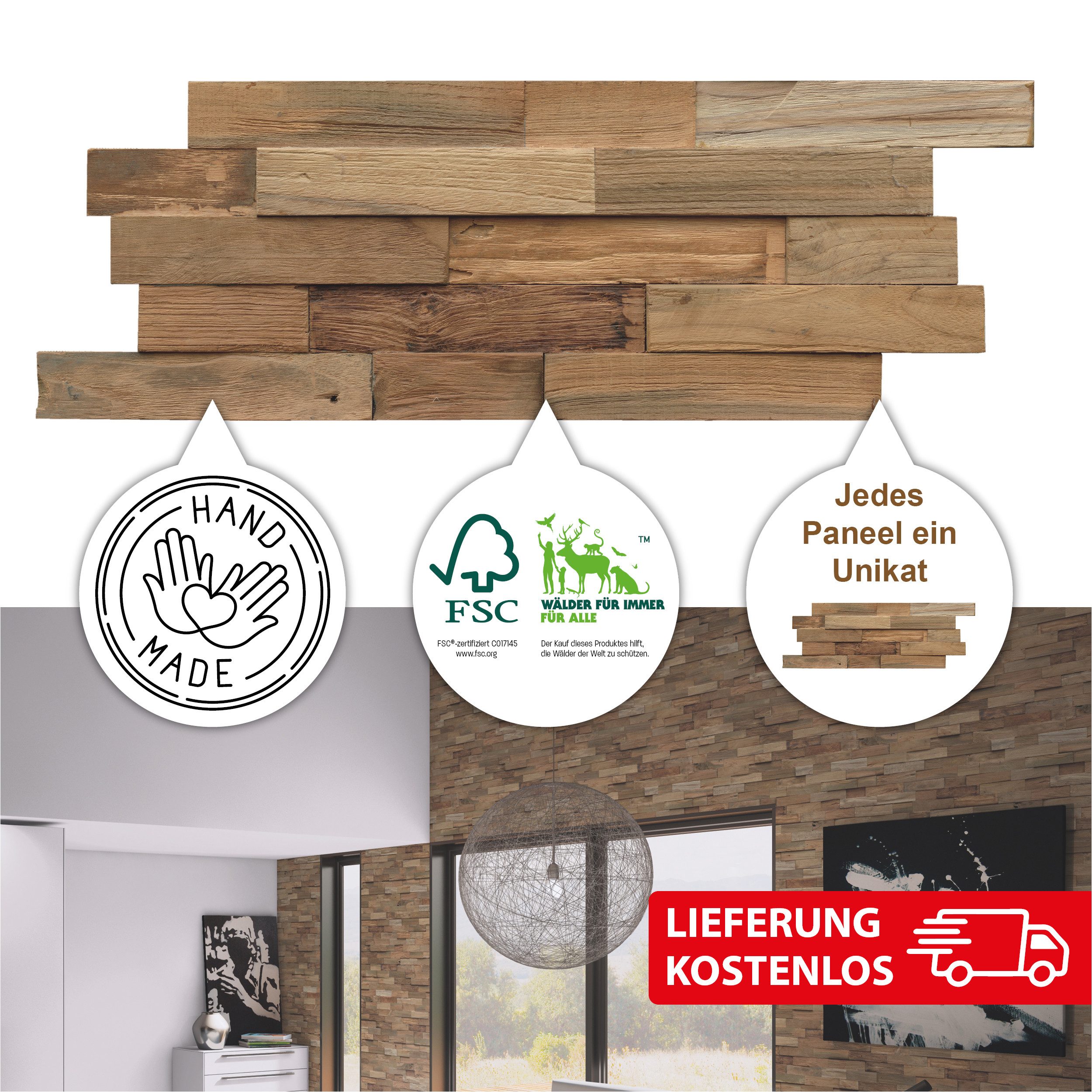 INDO 3D Wandpaneel Echtholz Teak FSC, günstig online kaufen