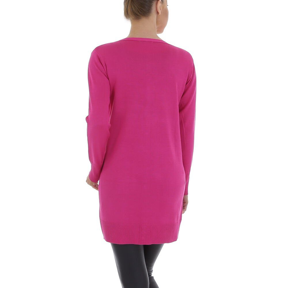 Ital-Design Strickjacke Damen Freizeit Longpullover in Pink Stretch