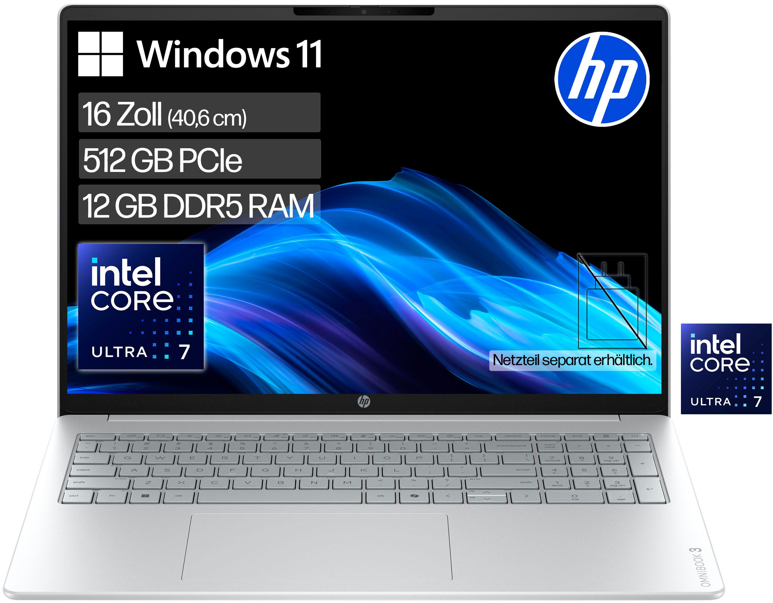 HP OmniBook 3 Notebook (40,6 cm/16 Zoll, Intel Ultra 7 255U, Intel Graphics, 12 GB, 512 GB SSD)