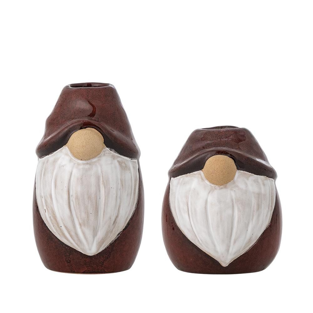 Bloomingville Kerzenhalter Lyda Kerzenständer Wichtel, Rot, Steingut, 2er Set, Weihnachtsdeko, Wichtelmotiv, reaktive Glasur, Gnom Deko, für Stabkerzen