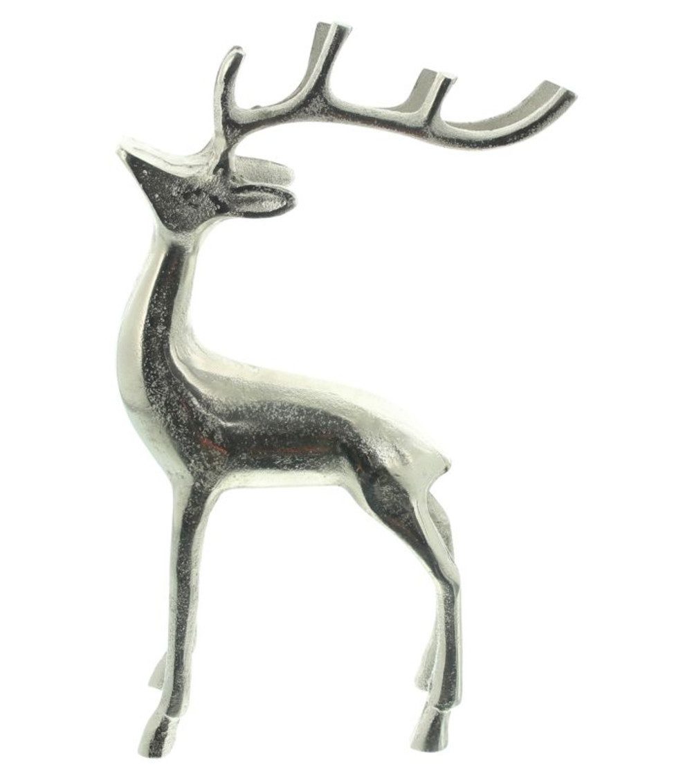 Home-trends24.de Dekofigur Rentier silber Figur Hirsch Weihnachten Deko 32 cm (1 St)