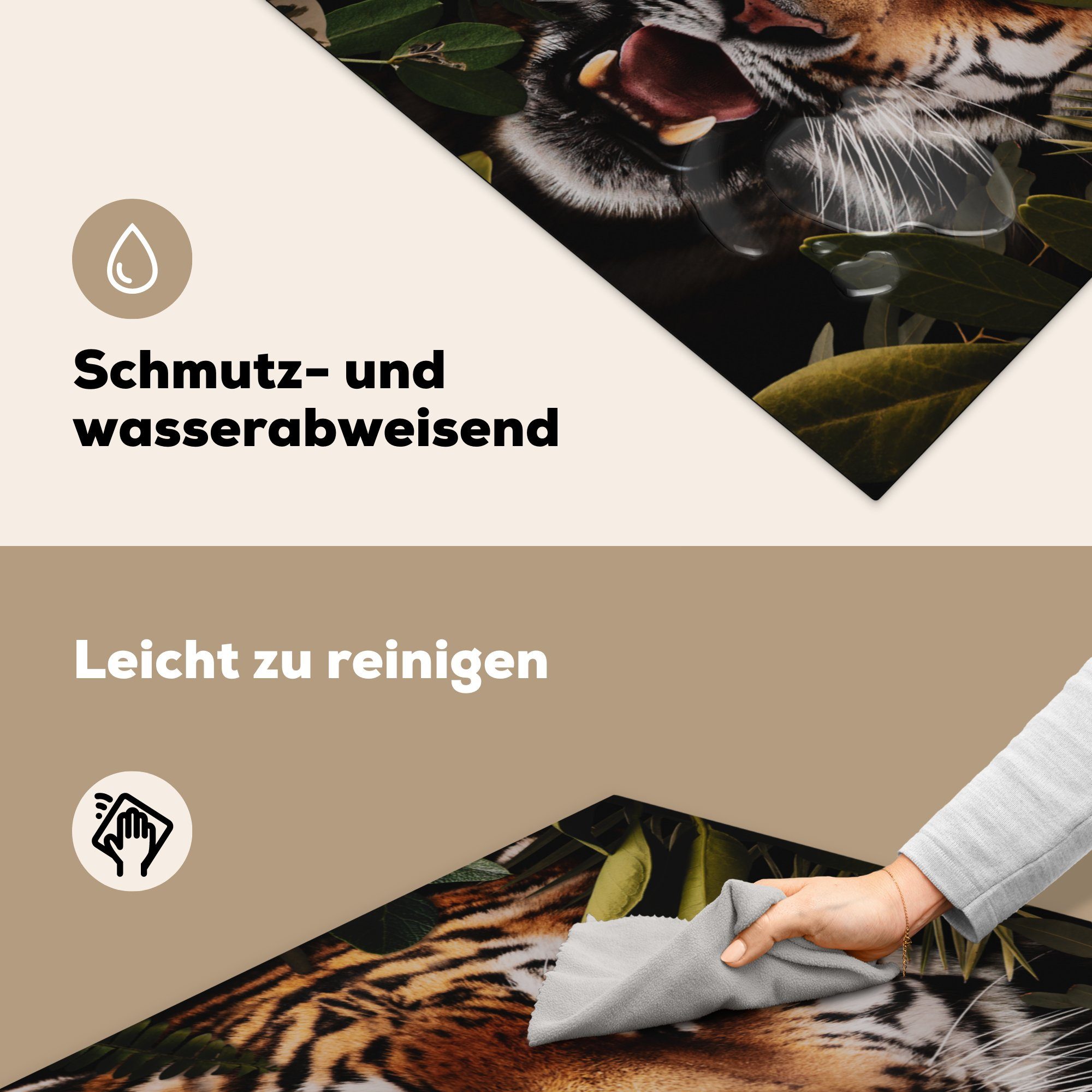 Vinyl, Arbeitsplatte Ceranfeldabdeckung, Dschungel cm, für küche (1 Blätter, tlg), Herdblende-/Abdeckplatte - Tiger MuchoWow 78x78 -