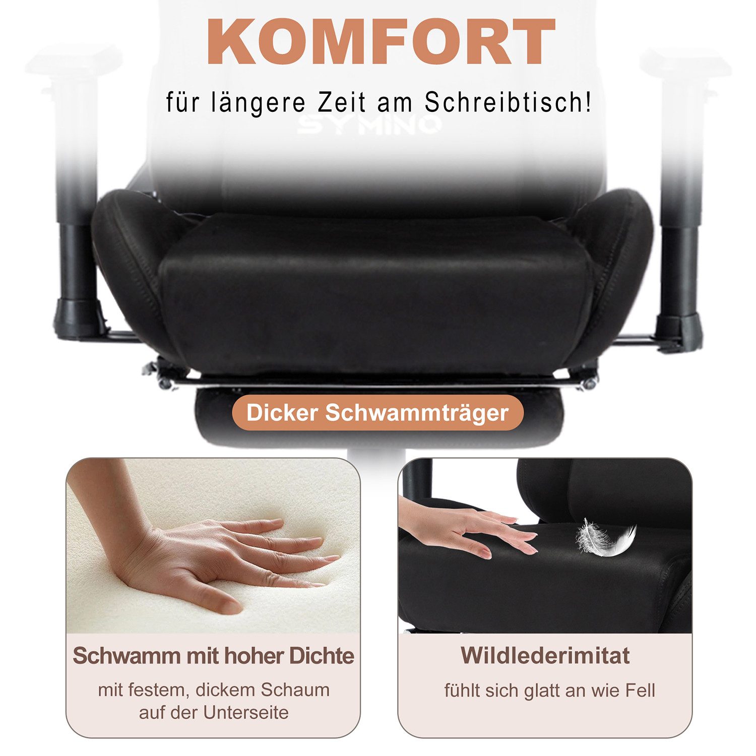 symino Gaming-Stuhl Premium Alcantara Stoff, ergonomischer, Serie MP – Bild 3 von 5