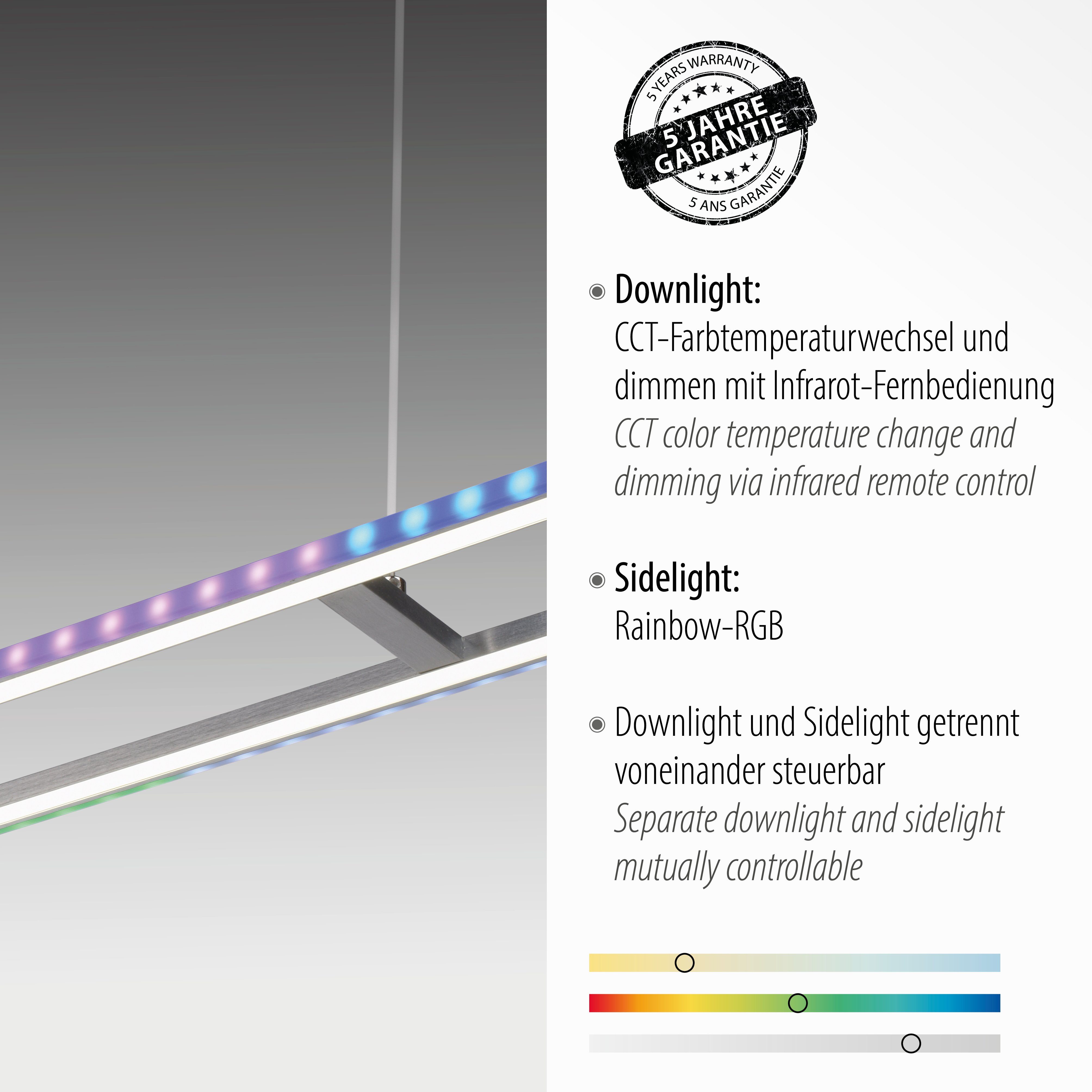 integriert, LED Leuchten - LED, RGB-Rainbow, Pendelleuchte kaltweiß, inkl., fest FELIX60, warmweiß CCT Fernbedienung, - dimmbar über Infrarot Direkt