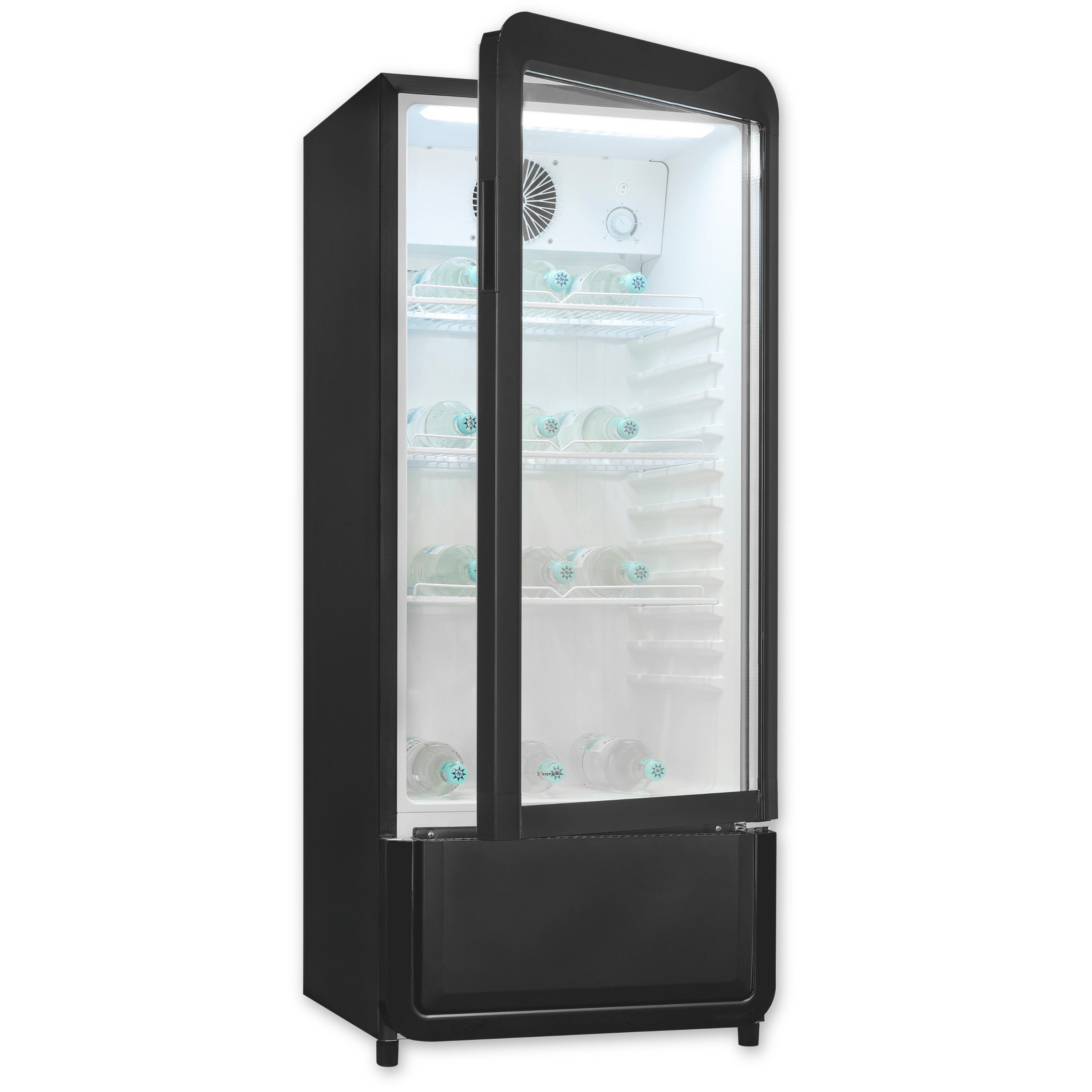 exquisit Getränkekühlschrank GKS180-GT-431D schwarz, 132,5 cm hoch, 54 cm breit, mit Umluftventilator für gleichmäßig gekühlte Getränke