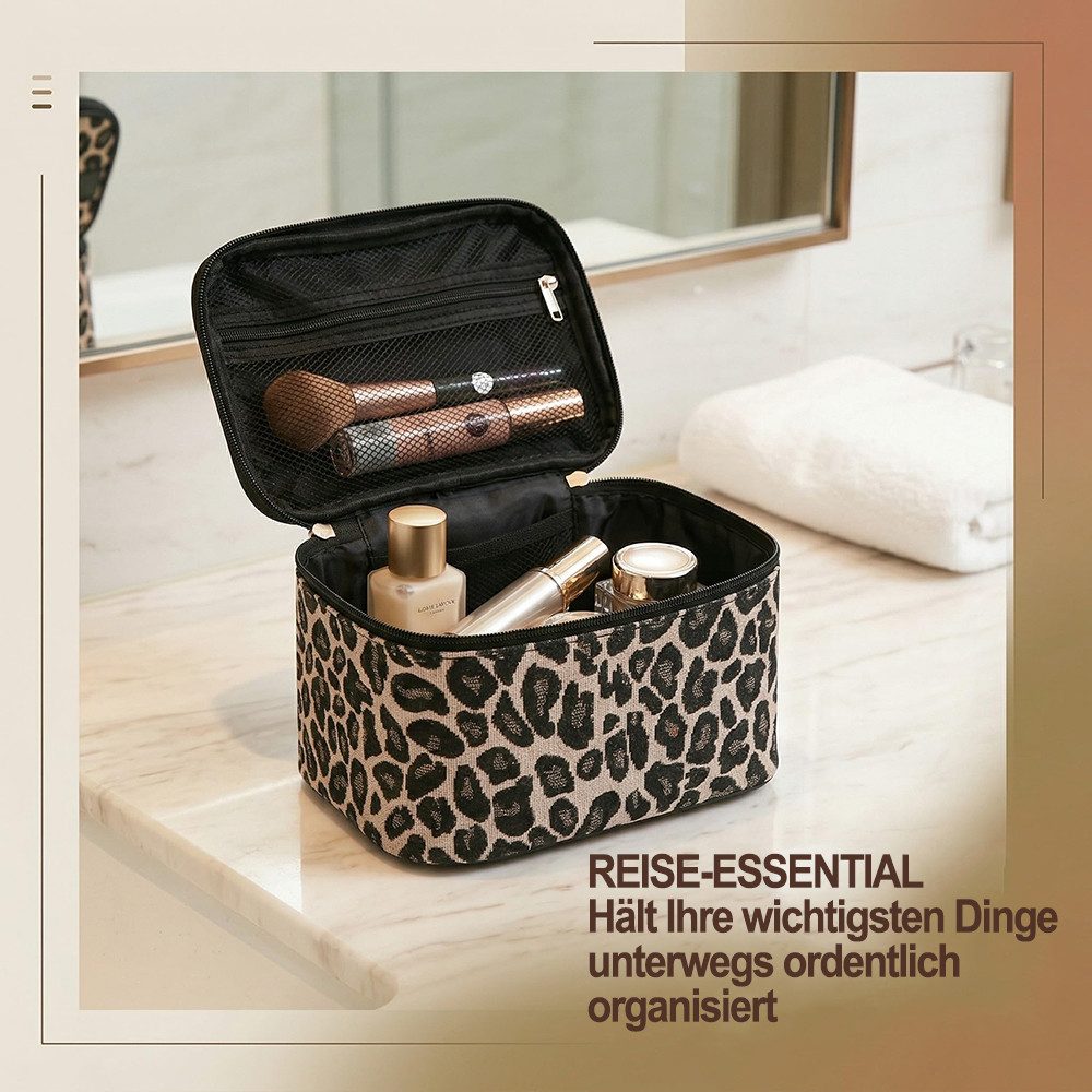 Agger Kulturbeutel Kosmetiktasche für Damen,Make-up-Tasche, tragbare (1-tlg), tragbare Kosmetiktasche mit Leopardenmuster,Waschbeutel, Beautycase