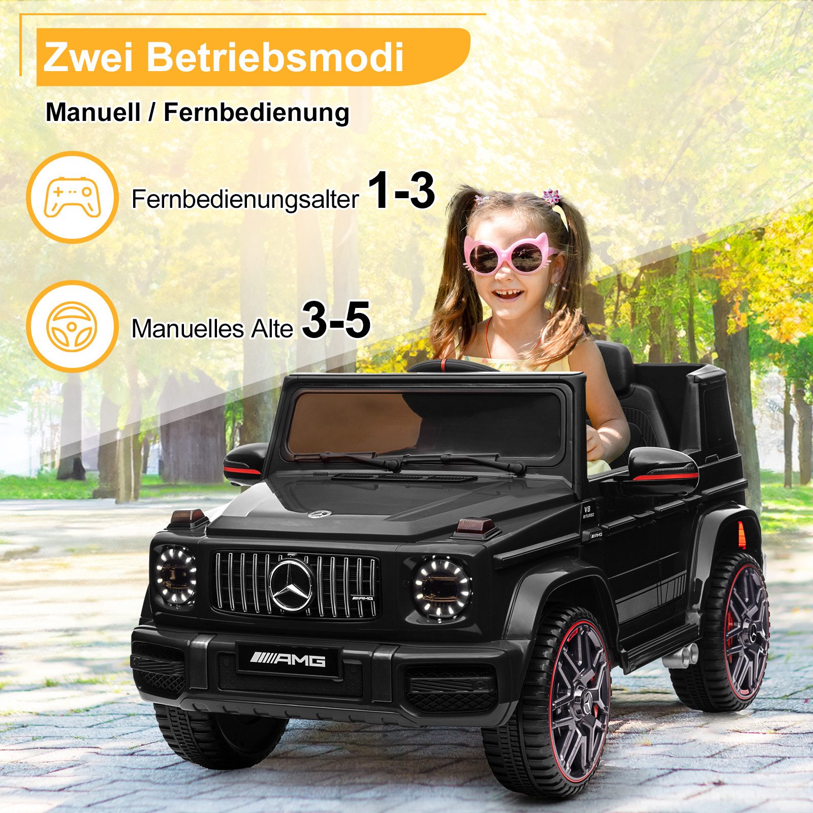 LALAHO Elektro-Kinderauto Kinder Elektroauto AMG G63 Elektrofahrzeuge Geländewagen Fernsteuerung, 12V/7AH 2.4GHZ Enthalten sind Akku, Ladegerät und Fernbedienung