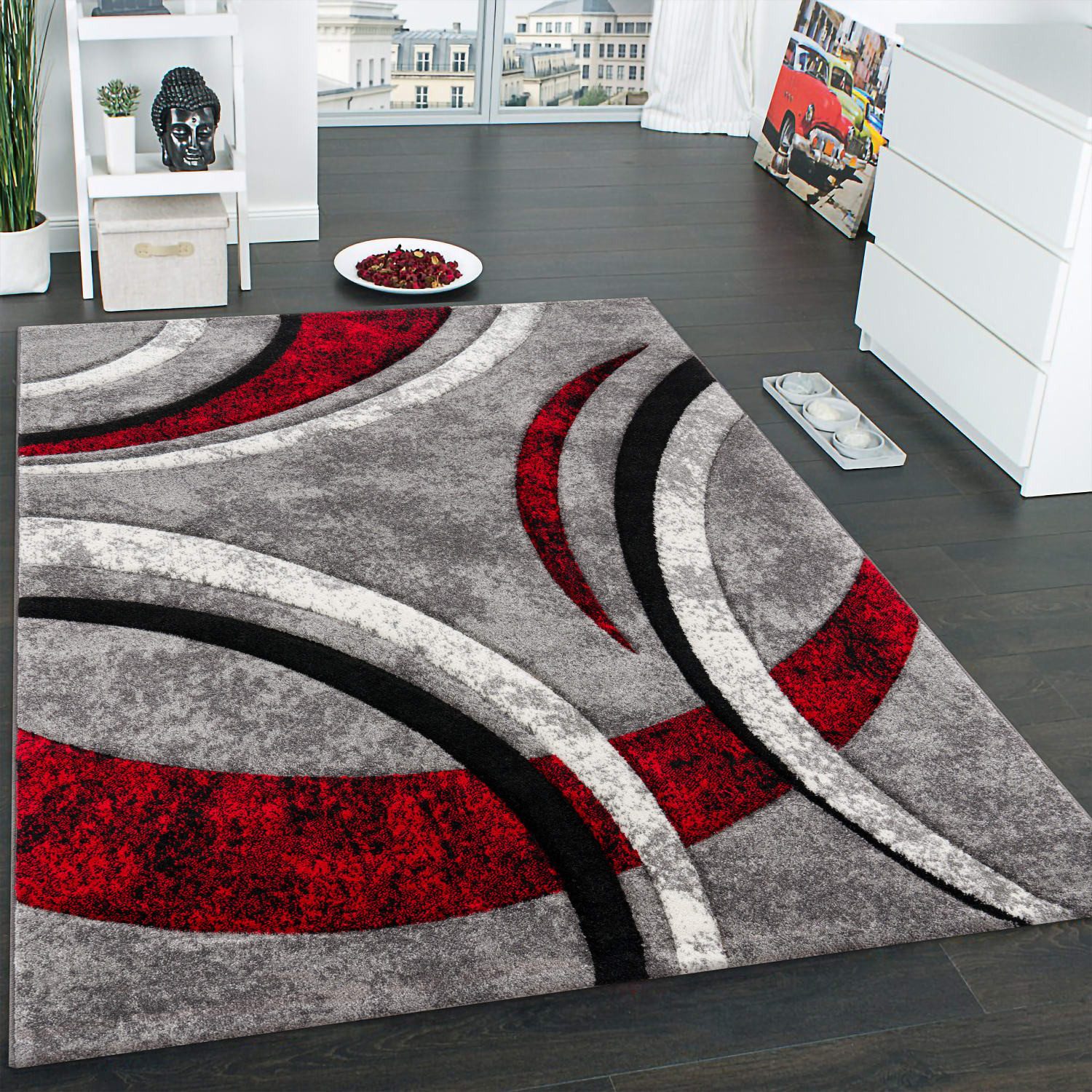 KADIMA DESIGN Teppich Abstrakt Wohnzimmer schmutzabweisend Teppich Kurzflor, Rechteckig, Höhe: 16 mm, Florhöhe: 12 mm, 100% Polypropylen, Rechteckig, 80x150cm, Grau