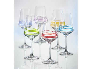 Crystalex Weinglas Wave handbemalt, Kristallglas, Kristallglas, handbemalt, mehrfarbig, 350 ml, 6er Set
