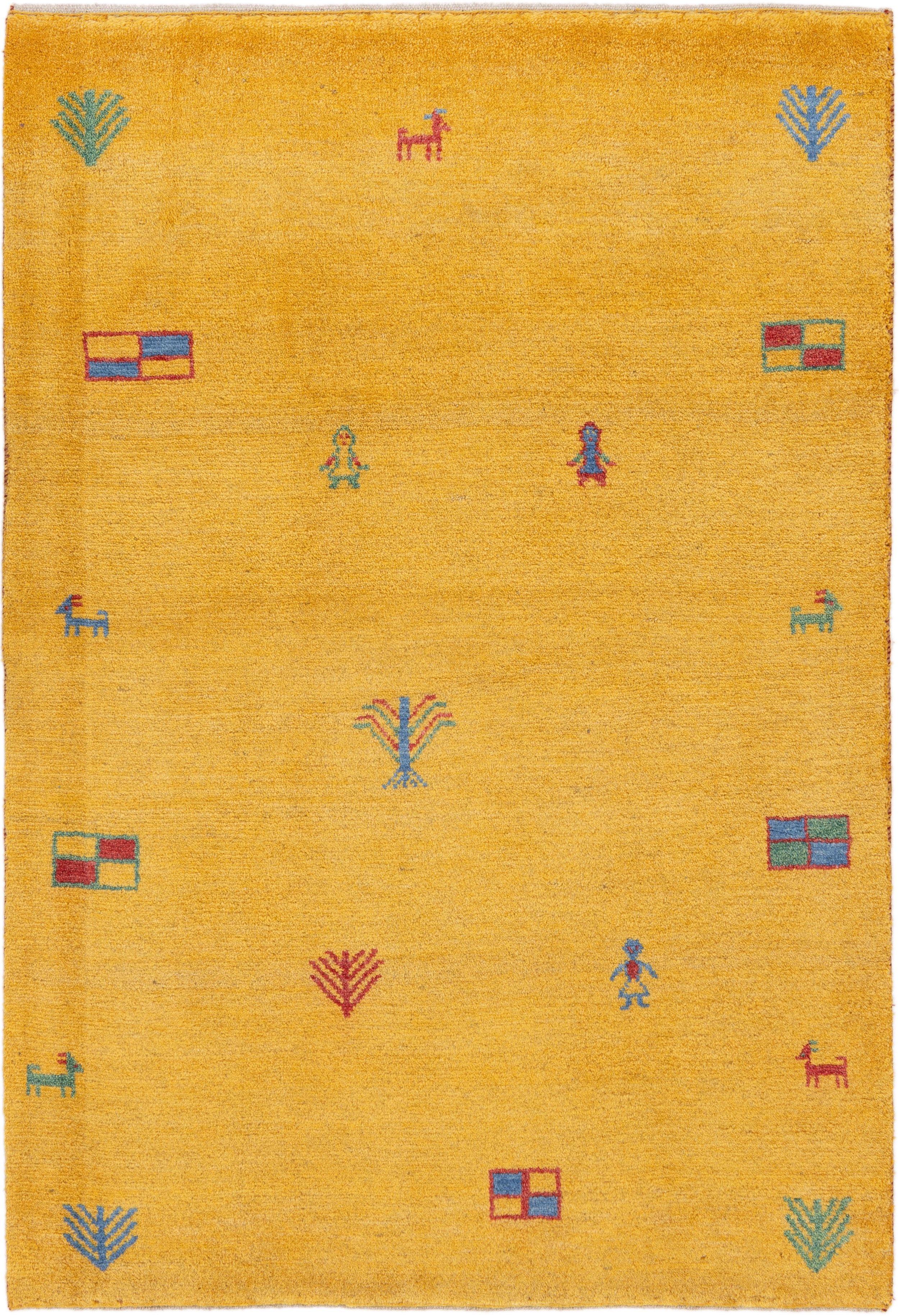 CABBEL Wollteppich Premium Perser Gabbeh Teppich Gold 100x150 cm, Rechteckig, Höhe: 20 mm, Handgeknüpftes Unikat aus 100% Wolle – langlebig und natürlich