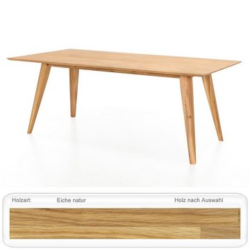 expendio Essgruppe Olavi 11, (komplette Tischgruppe, Spar-Set, 6-tlg), Tisch Eiche 160x90 + Bank + 2x Stuhl + 2x Sessel Gerit 1 camel/red
