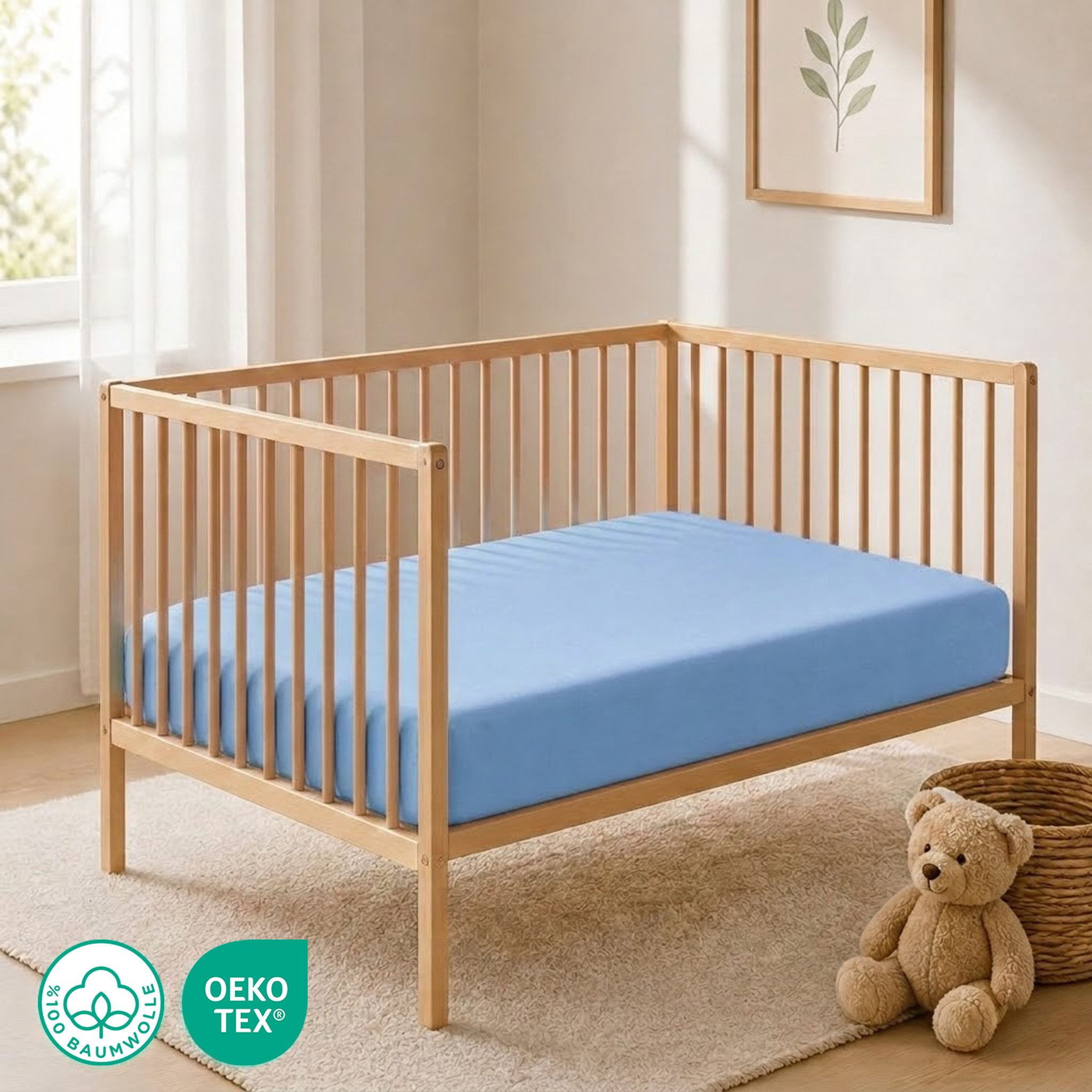 Buymax Spannbettlaken Babybett Kinderbett 60x120cm 70x140cm, Jersey 100% Baumwolle, Gummizug: Rundumgummi, (1 Stück), bis 15 cm Matratzenhöhe, weich, atmungsaktiv, hautfreundlich