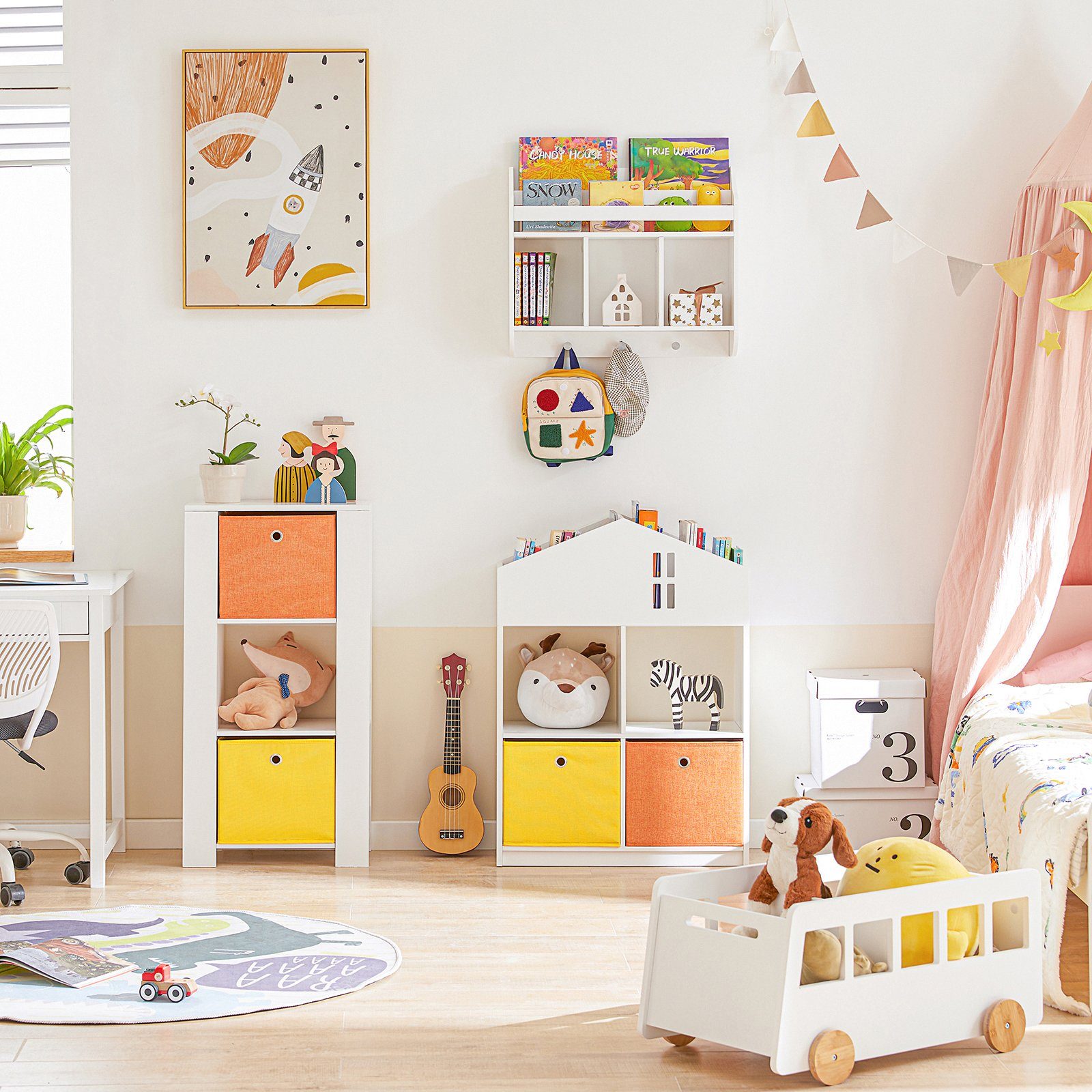 mit mit KMB49, Spielzeugregal Haus-Design Stoffboxen 2 SoBuy Kinderregal Bücherregal