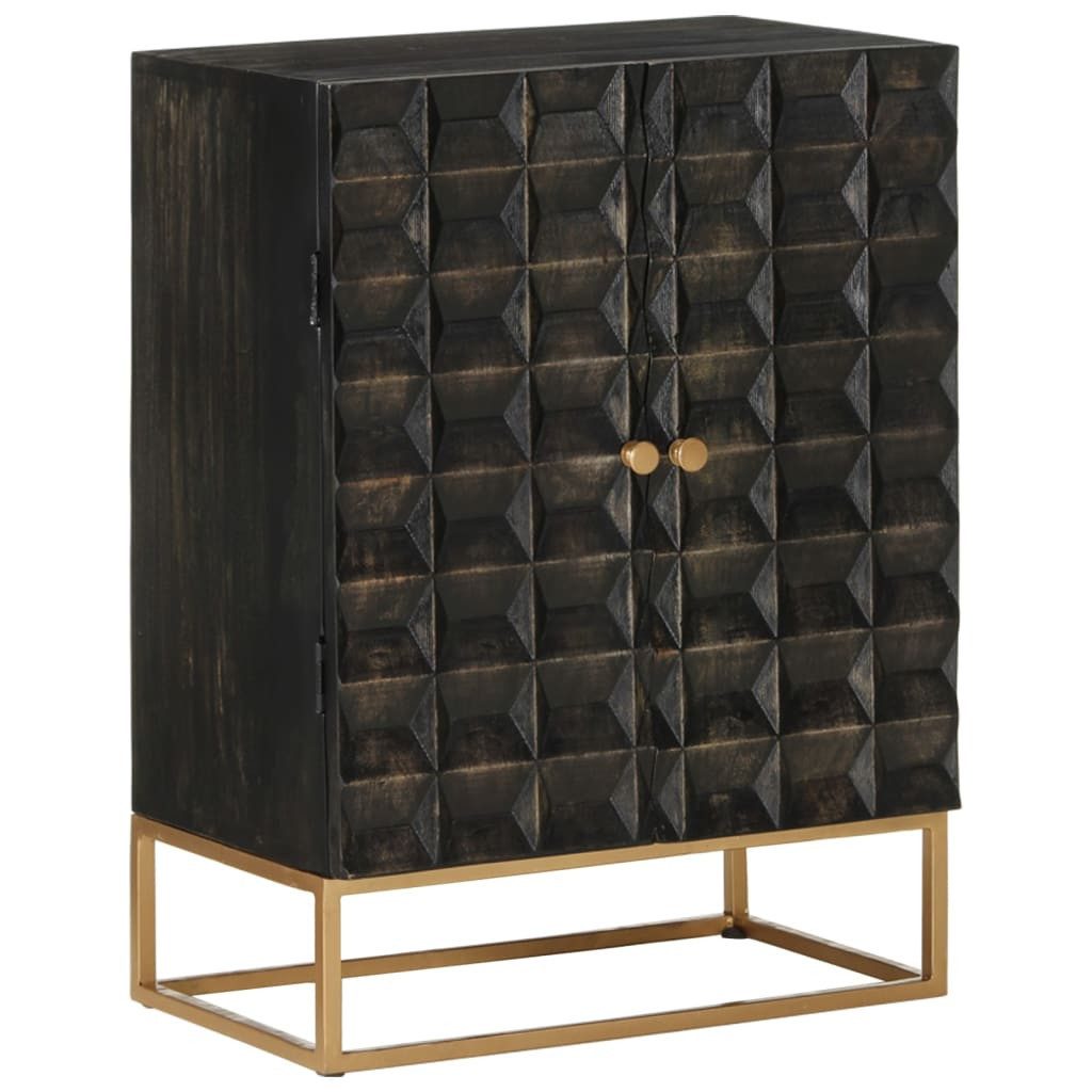 Schuhschrank Sideboard Schwarz 55x34x75 cm Massivholz und Eisen