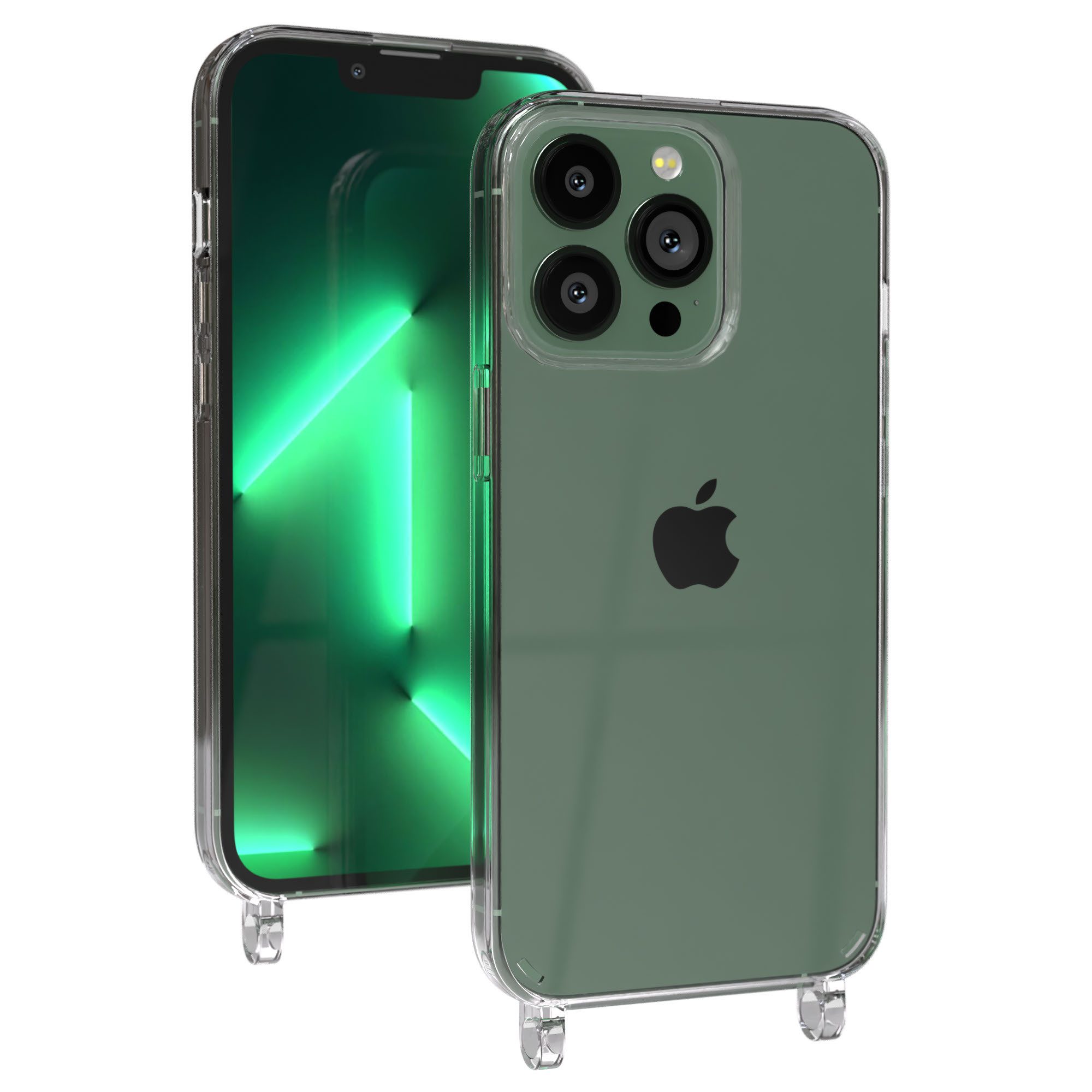 EAZY CASE Handykette Handyhülle für Handyketten mit Befestigungsösen für iPhone Modelle 6,1 Zoll, Hülle für Handykette, Transparent mit Ösen für Apple iPhone 13 Pro