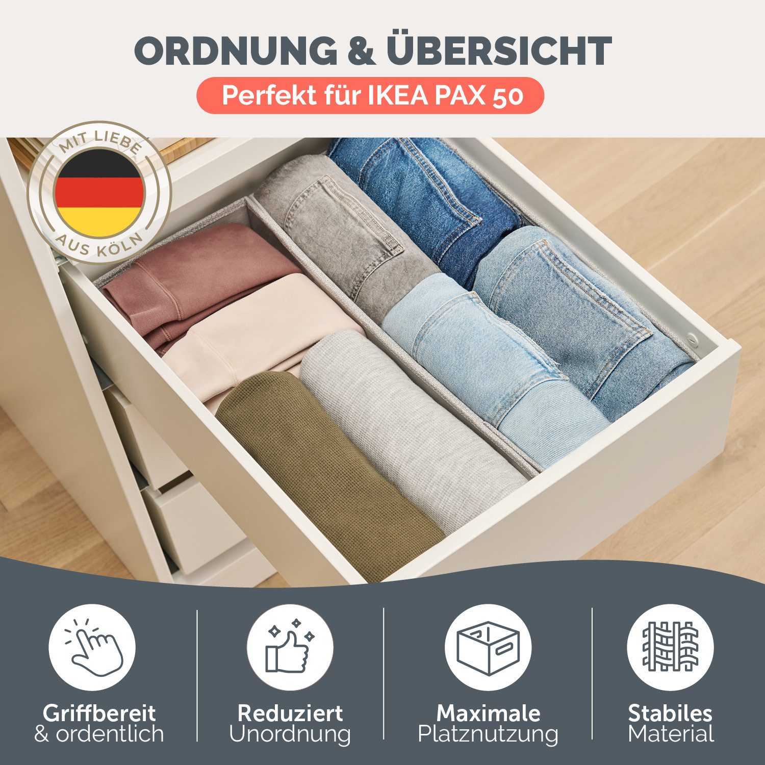 Blumtal Faltbox Kompatibel HEMNES, MALM, PAX Organizer Ordnungssystem Kleiderschrank (2 St), Faltboxen für BHs, T-Shirts - Boxen für Schrank