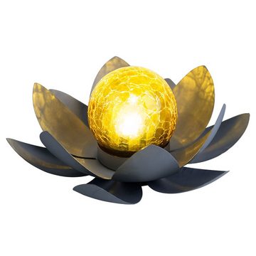 Globo LED Solarleuchte, LED-Leuchtmittel fest verbaut, Warmweiß, Solarlampe Außenleuchte Gartendeko Lotusblüte Gartenlampe grau D 25 cm