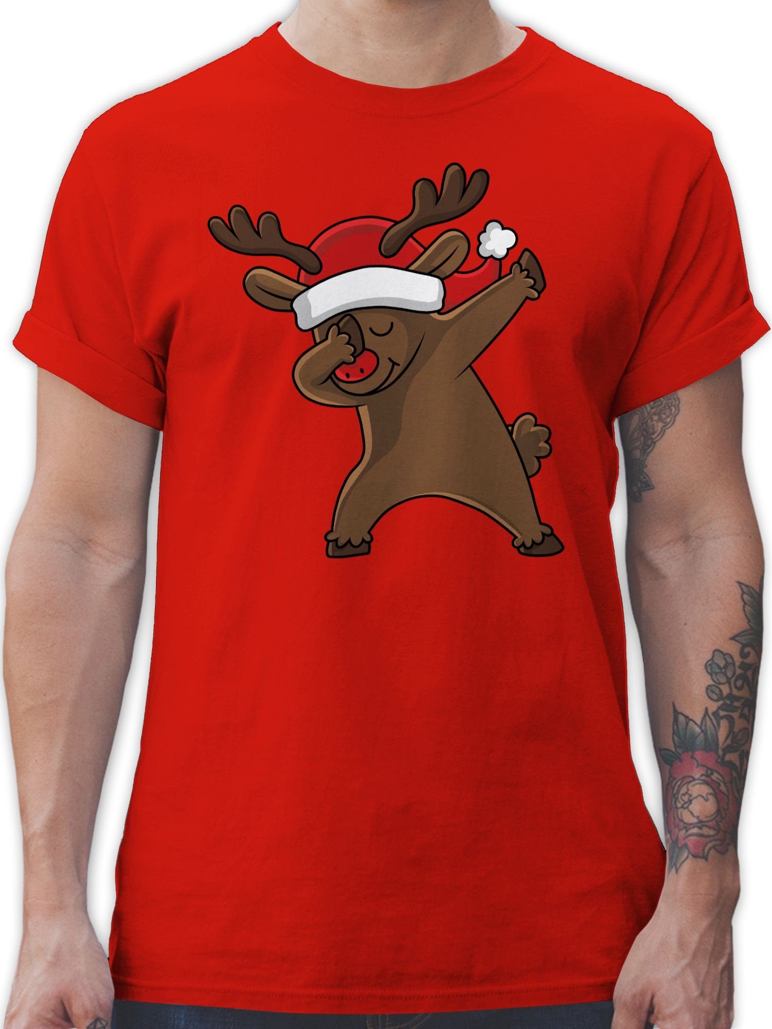 Shirtracer T-Shirt Dabbing Weihnachtsreh Weihachten Kleidung 1 Rot