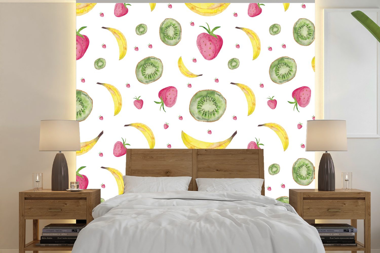 Obst Weiß, (5 - St), Schlafzimmer, für oder Matt, Wandtapete Vinyl Wohnzimmer Tapete bedruckt, MuchoWow - Fototapete Aquarell