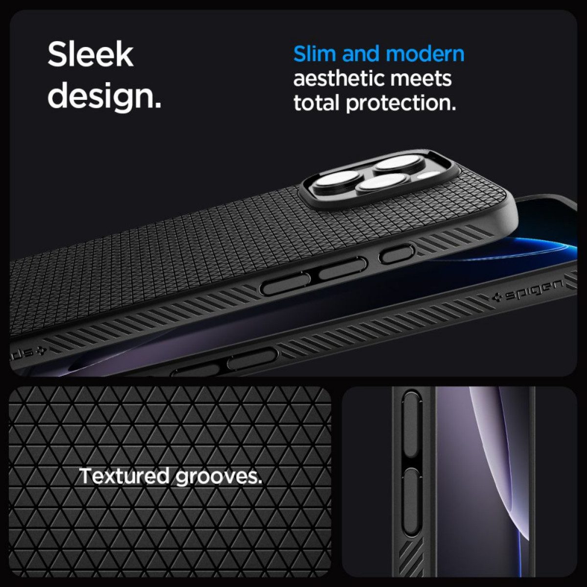 Spigen Handyhülle Liquid Air Schwarz Kompatibel mit iPhone 16 Pro 6,3, Mattes Design mit griffiger Struktur für sicheren Halt
