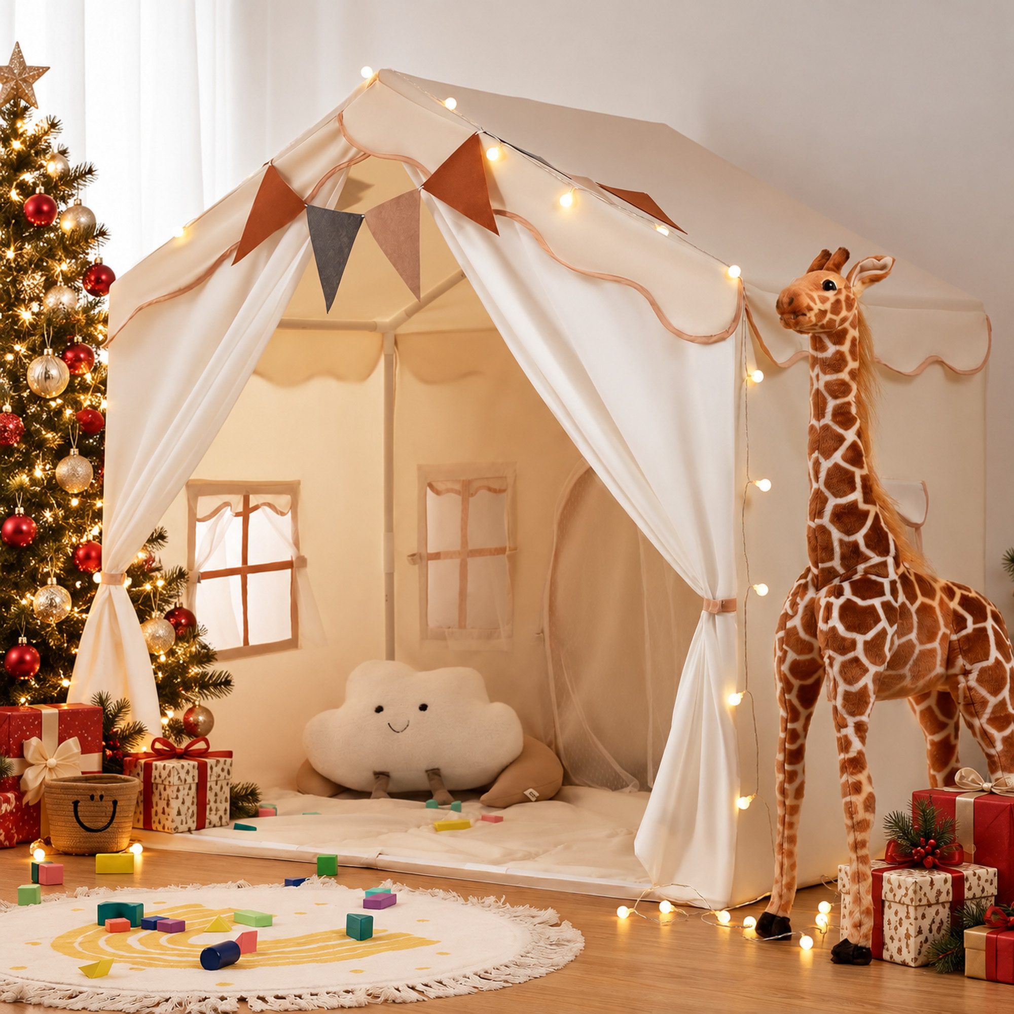 besrey Spielzelt 2 IN 1 Kinderzelt, Kinder Spielhaus Indoor mit Lichtern Prinzessin Zelt mit einem weichen Matte