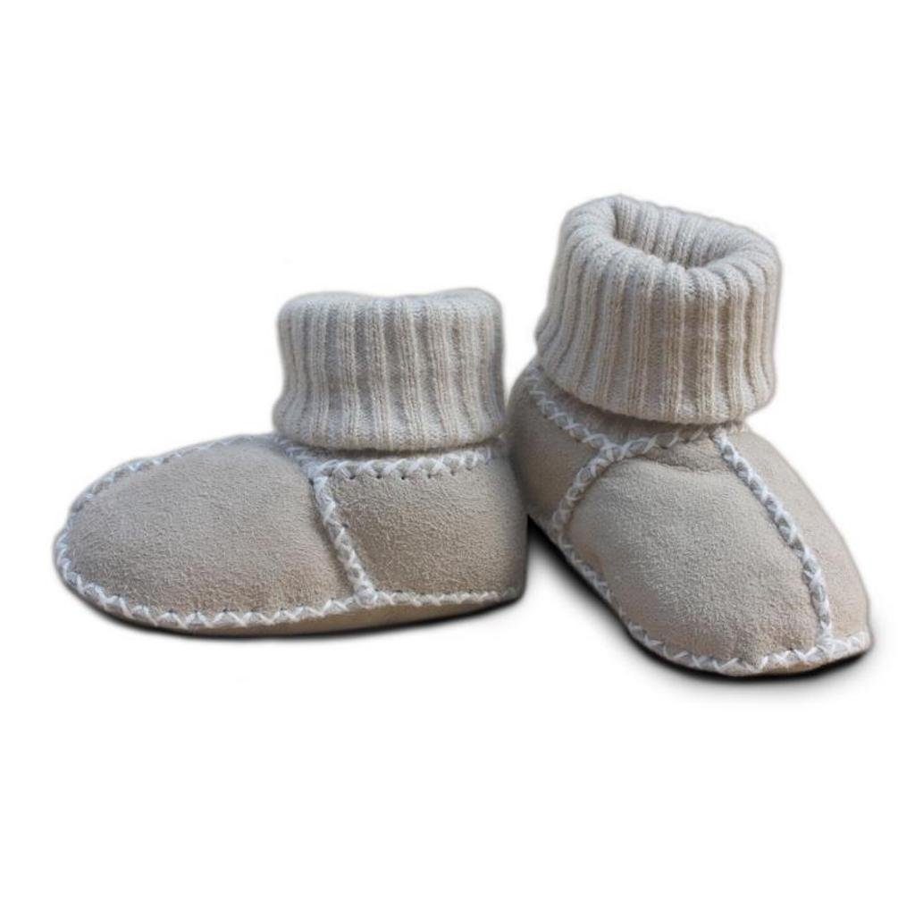 Heitmann Felle Heitmann Babylammfellpuschen mit Strickbündchen sand Krabbelschuh