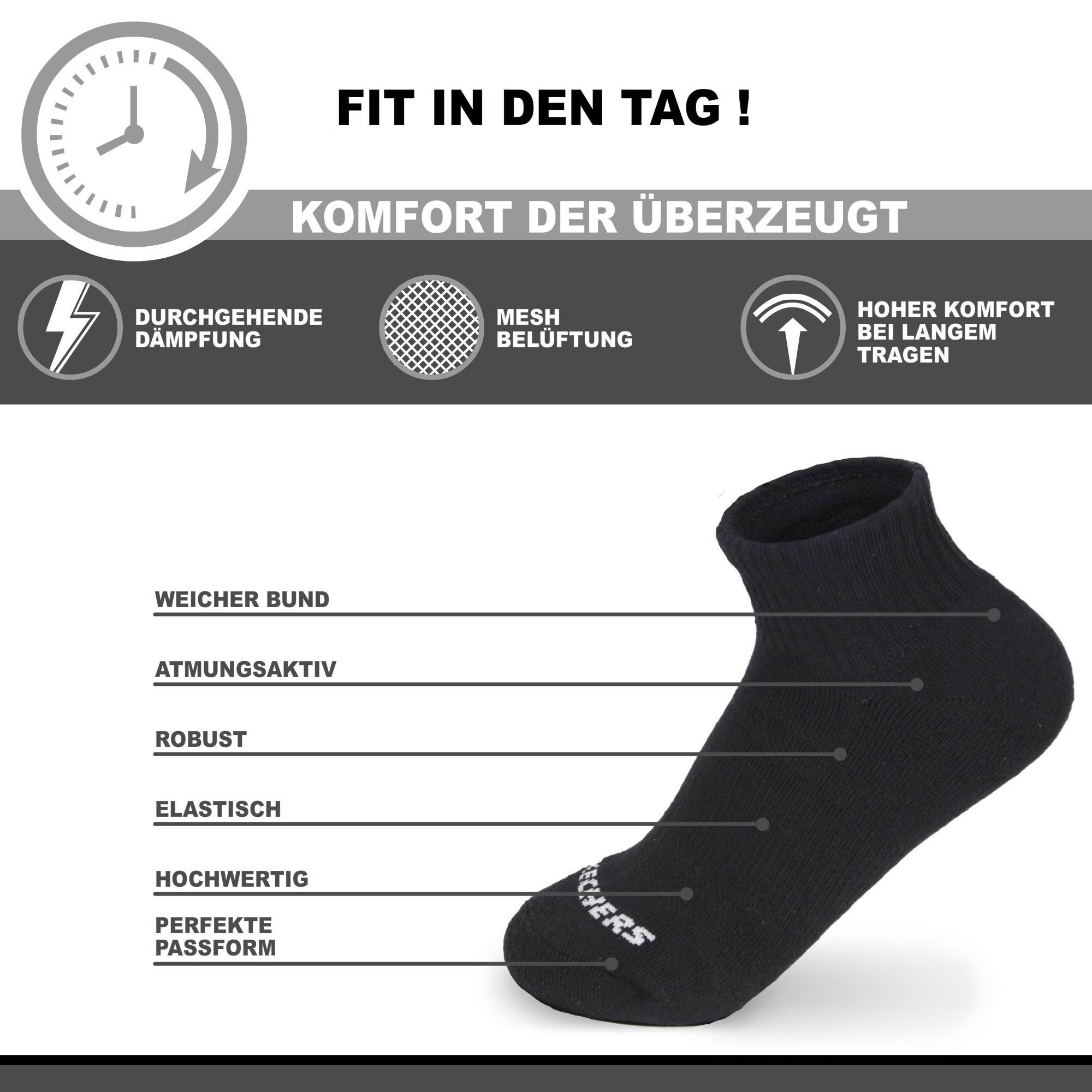 Skechers Wandersocken Herren & Damen - Atmungsaktiv und komfortabel - Robust und Langlebig (6er Pack und 12er Pack) Robustes Material und bequemer Tragekomfort - Fußgewölbe-Unterstützung