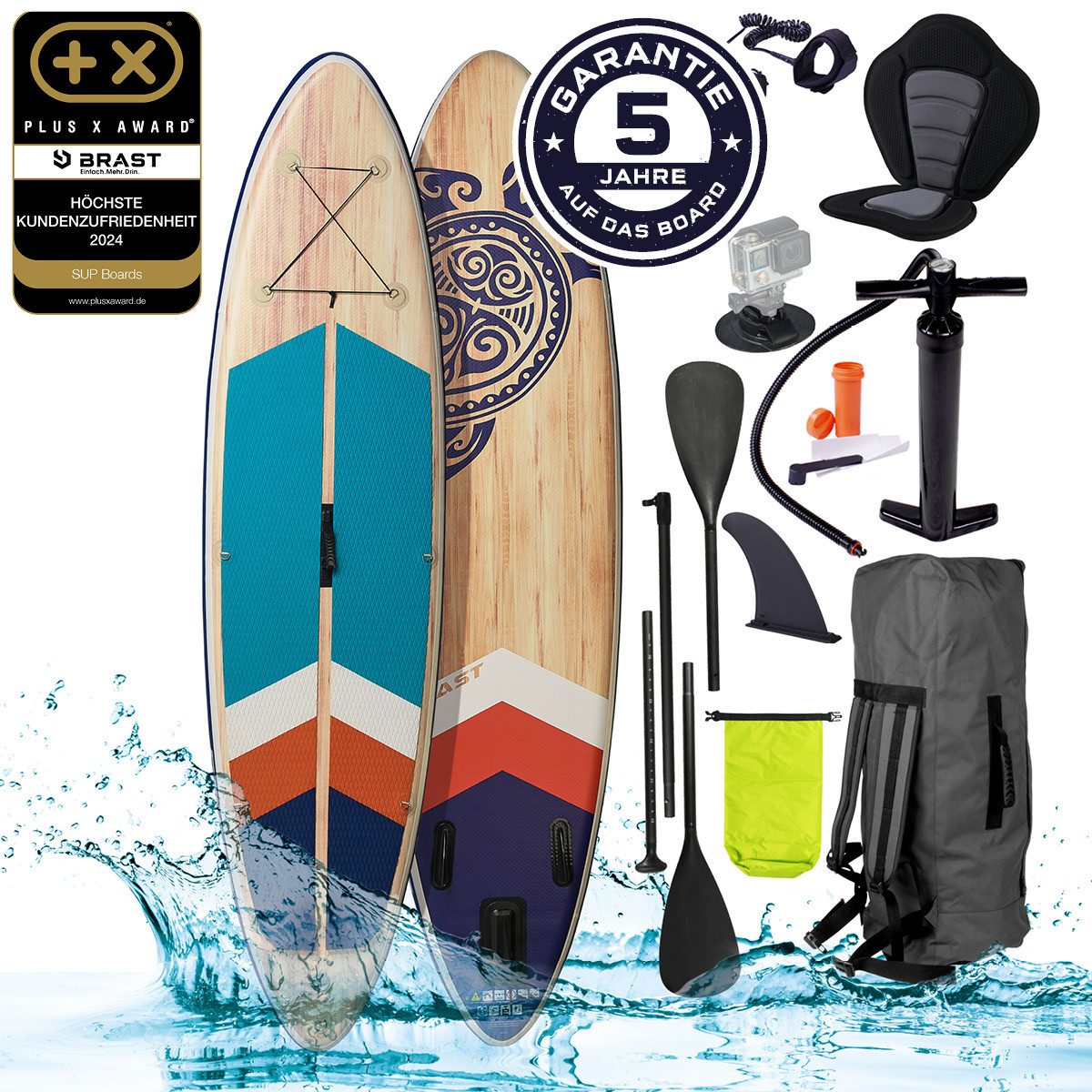 BRAST SUP-Board Retro, Aufblasbares Stand up Paddle Set, (320x81x15cm), inkl. Sonderzubehör, 5 Jahre Garantie