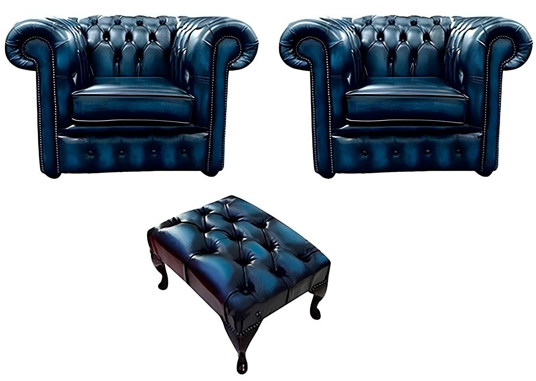 Xlmoebel Chesterfield-Sessel Elegante Sofagarnitur im Chesterfield-Stil mit Hocker und Sessel (Chesterfield 1+1 Sessel + Hocker - 481), Hergestellt in Europa