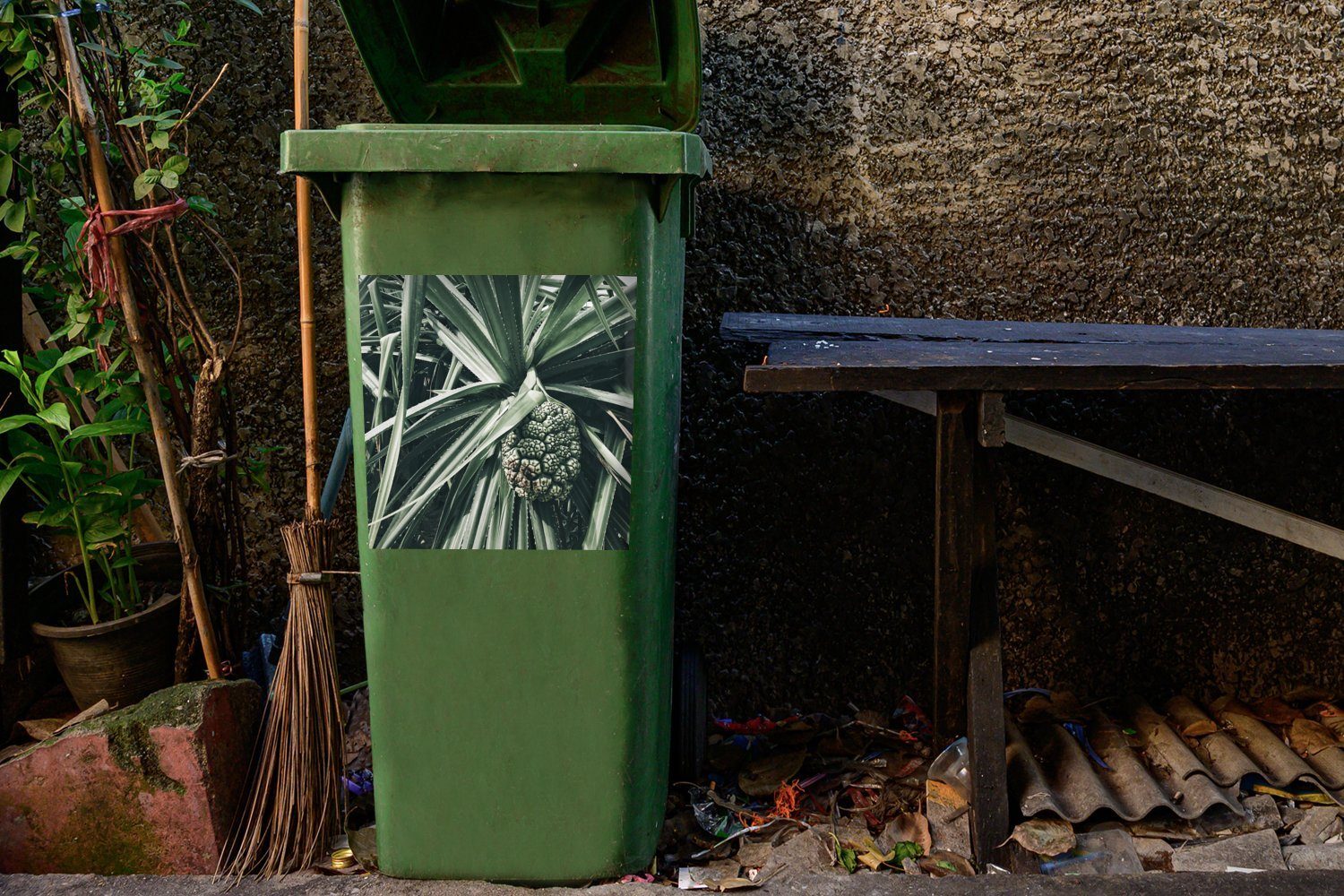 Wandsticker (1 Container, MuchoWow St), Grün Mülleimer-aufkleber, Abfalbehälter Mülltonne, - - Sticker, Tropisch Kaktus