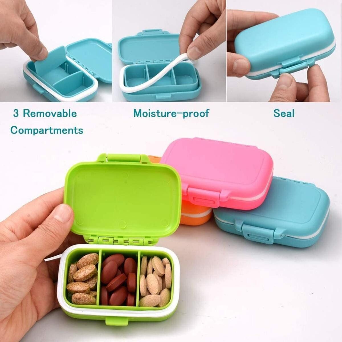 FELIXLEO Pillendose Pillenbox Klein 3 Fächer Tablettenbox für Reise (4 St)
