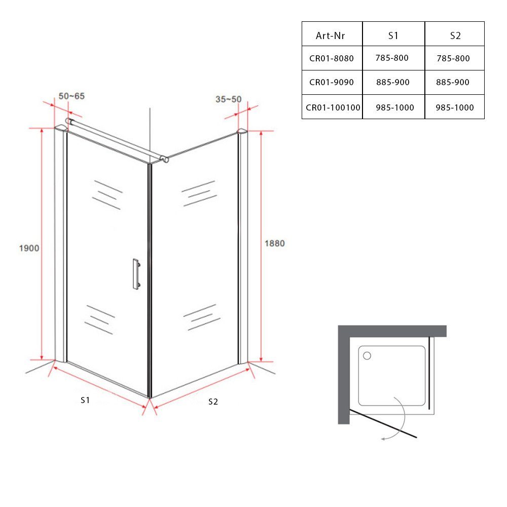 Aloni Eckdusche CR01-8080, BxT: 80x80 cm, 1-tlg., Aloni Duschkabine Eckdusche Schwingtür 6mm Klarglas 80x80x190cm. Reduzierter Preis € 329,00. Unverbindliche Preisempfehlung € 624,65, (€ 329,00 pro 1 Stk)
