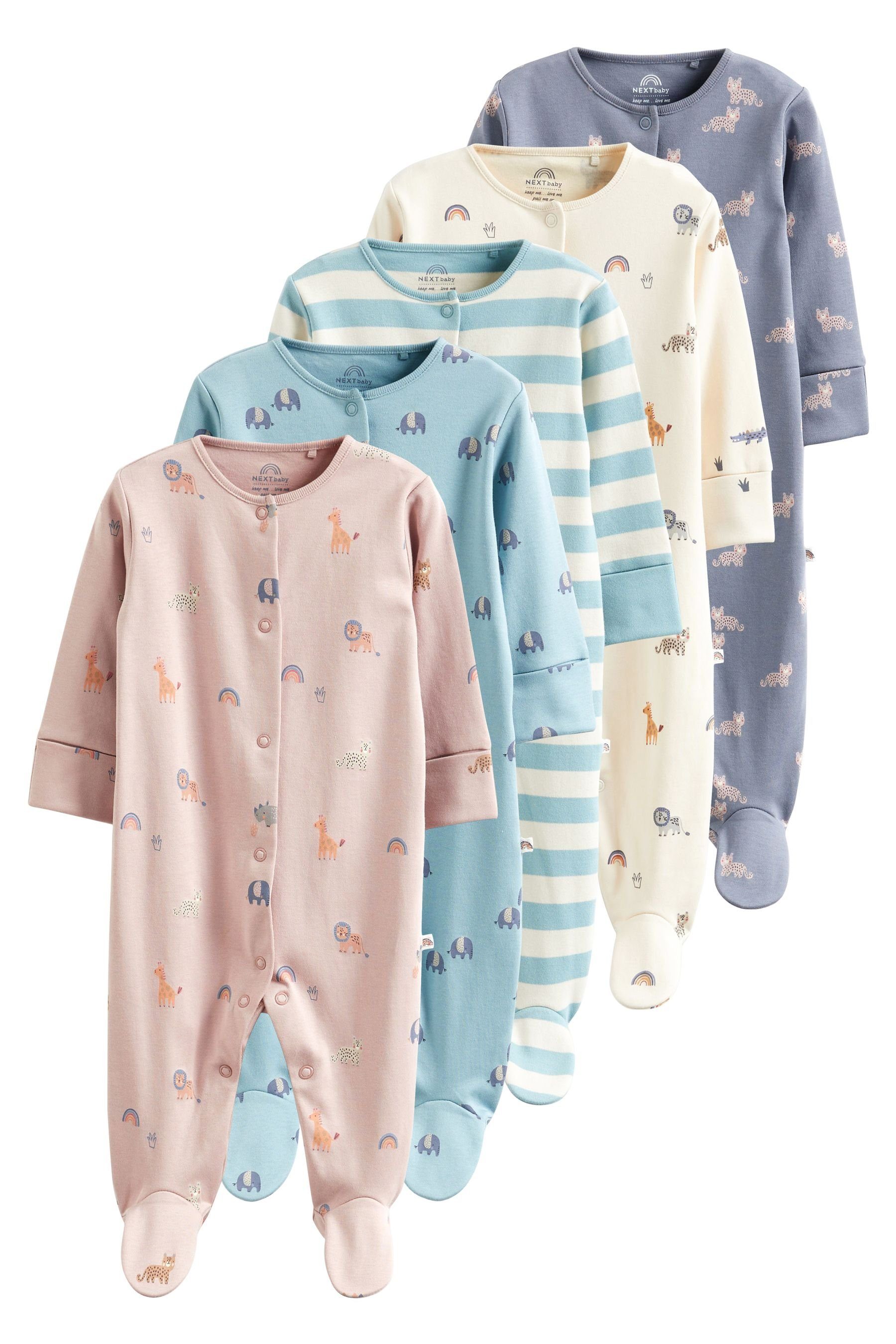 Next Schlafoverall 5er-Pack Babyschlafanzüge aus Baumwolle (5-tlg) Teal Blue