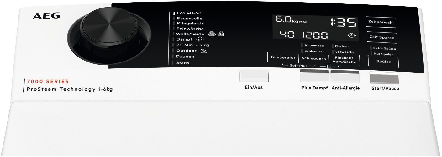 AEG Waschmaschine Toplader 7000 ProSteam® LTR7A70260, 6 kg, 1200 U/min, ProSteam®: Auffrischen mit Dampf statt Waschen und 96 % Wasser sparen
