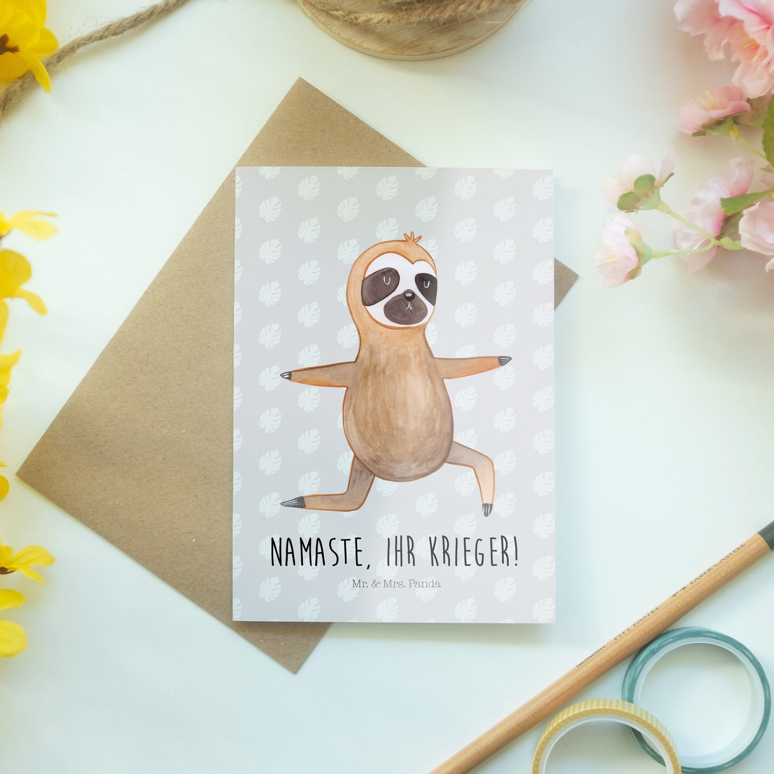 Hochzeitskarte, Mrs. Yoga - & Panda Klappkarte Mr. Pastell Grau Faultier Geschenk, - Grußkarte