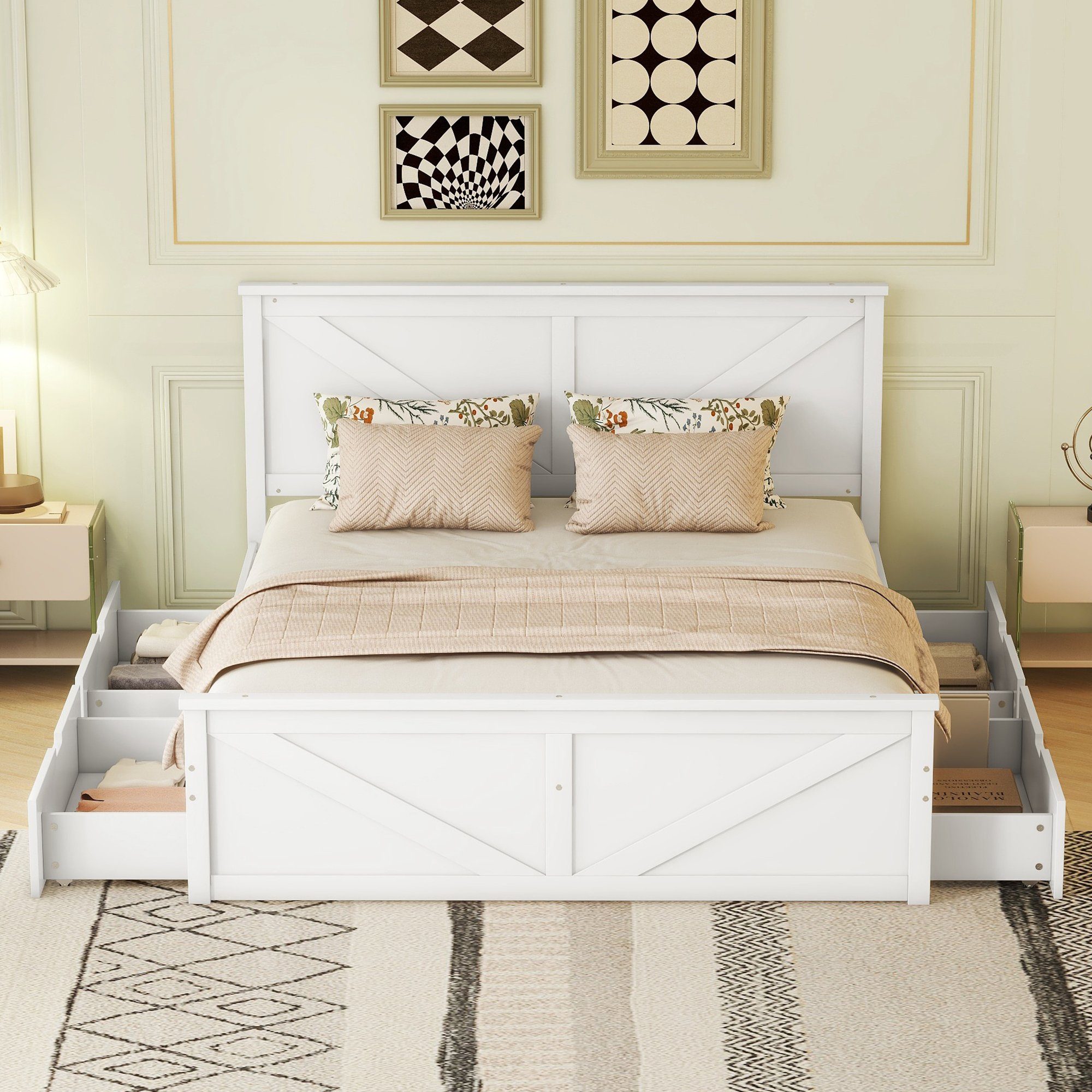 OKWISH Funktionsbett Holzbett Plattformbet Doppelbett Stauraumbett, günstig online kaufen
