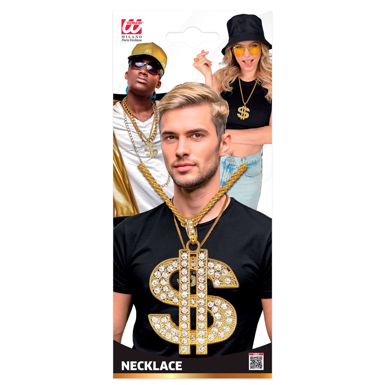 Widmann S.r.l. Kostüm Strass Dollar Halskette 65 cm, Gold
